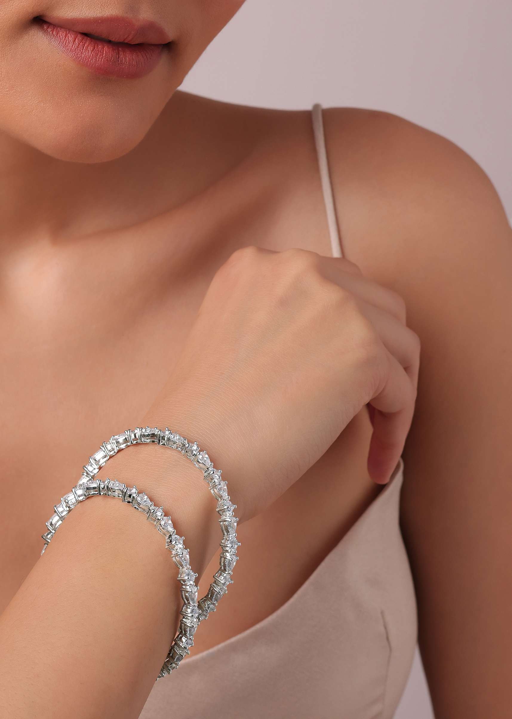92.5 Sterling Silver Bangles With Studded Stones Set of 2 - Image 2
