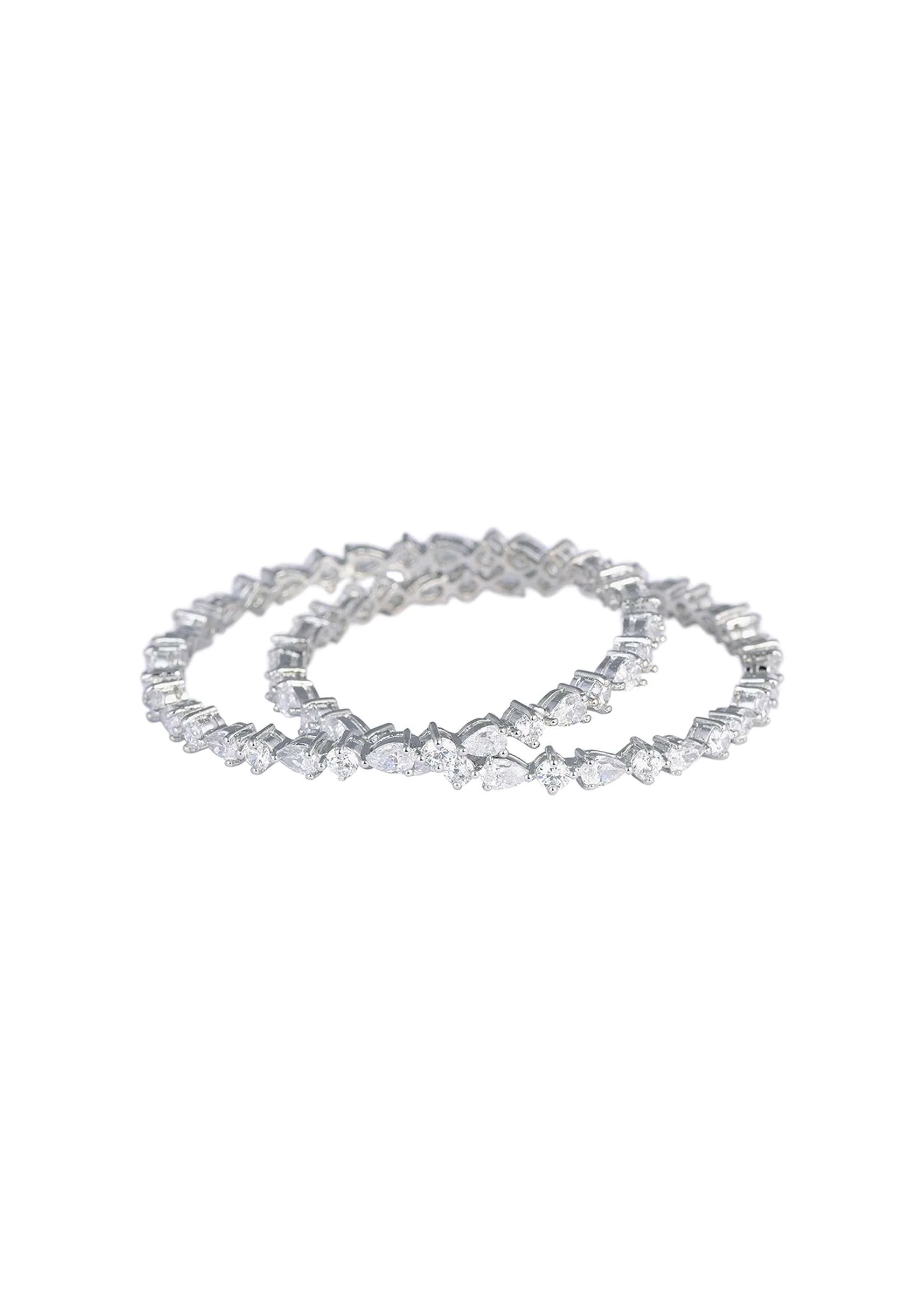 92.5 Sterling Silver Bangles With Studded Stones Set of 2 - Image 5