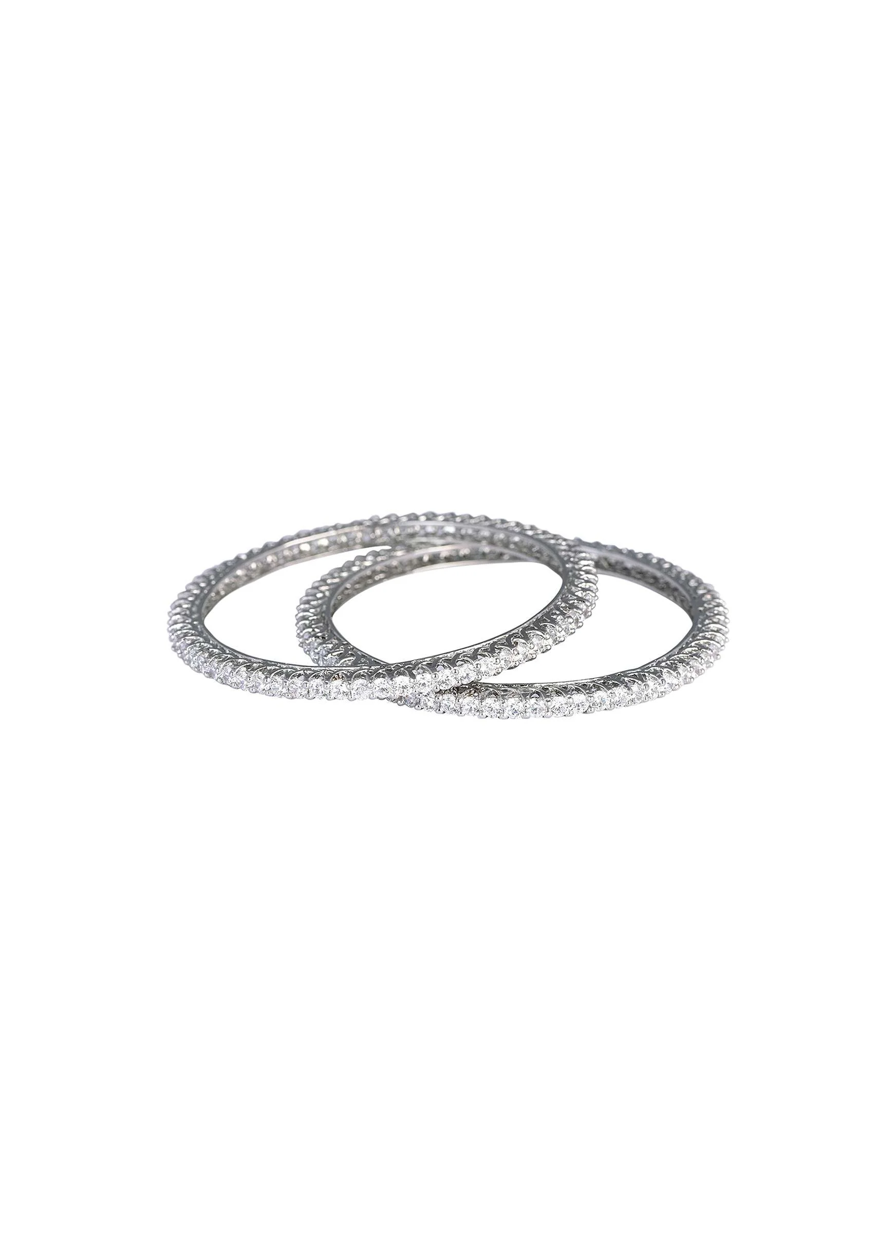 92.5 Sterling Silver Bangles With Studded Zirconia Stones Set of 2 - Image 7