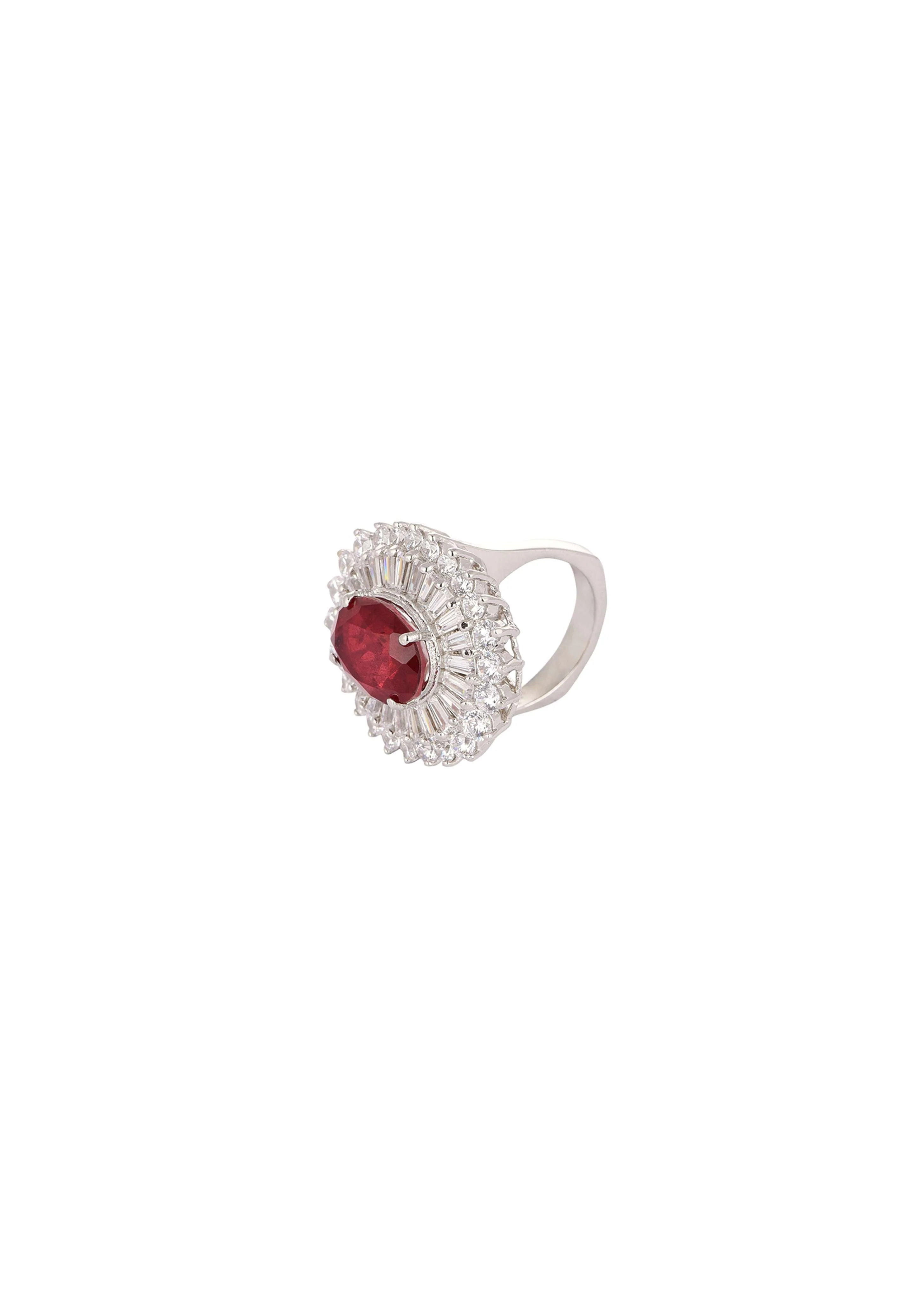 92.5 Sterling Silver Ring Studded With Lab Diamonds And A Round Garnet Red Stone - Image 4