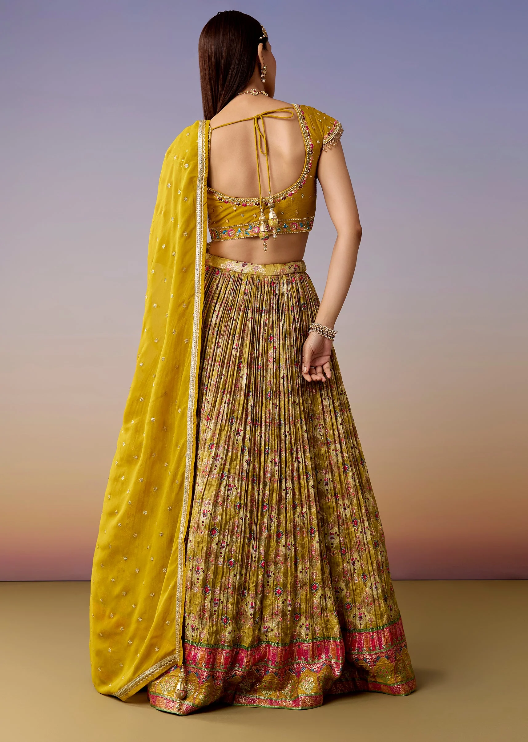 A Yellow Printed Bridesmaid Lehenga Sets - Image 2