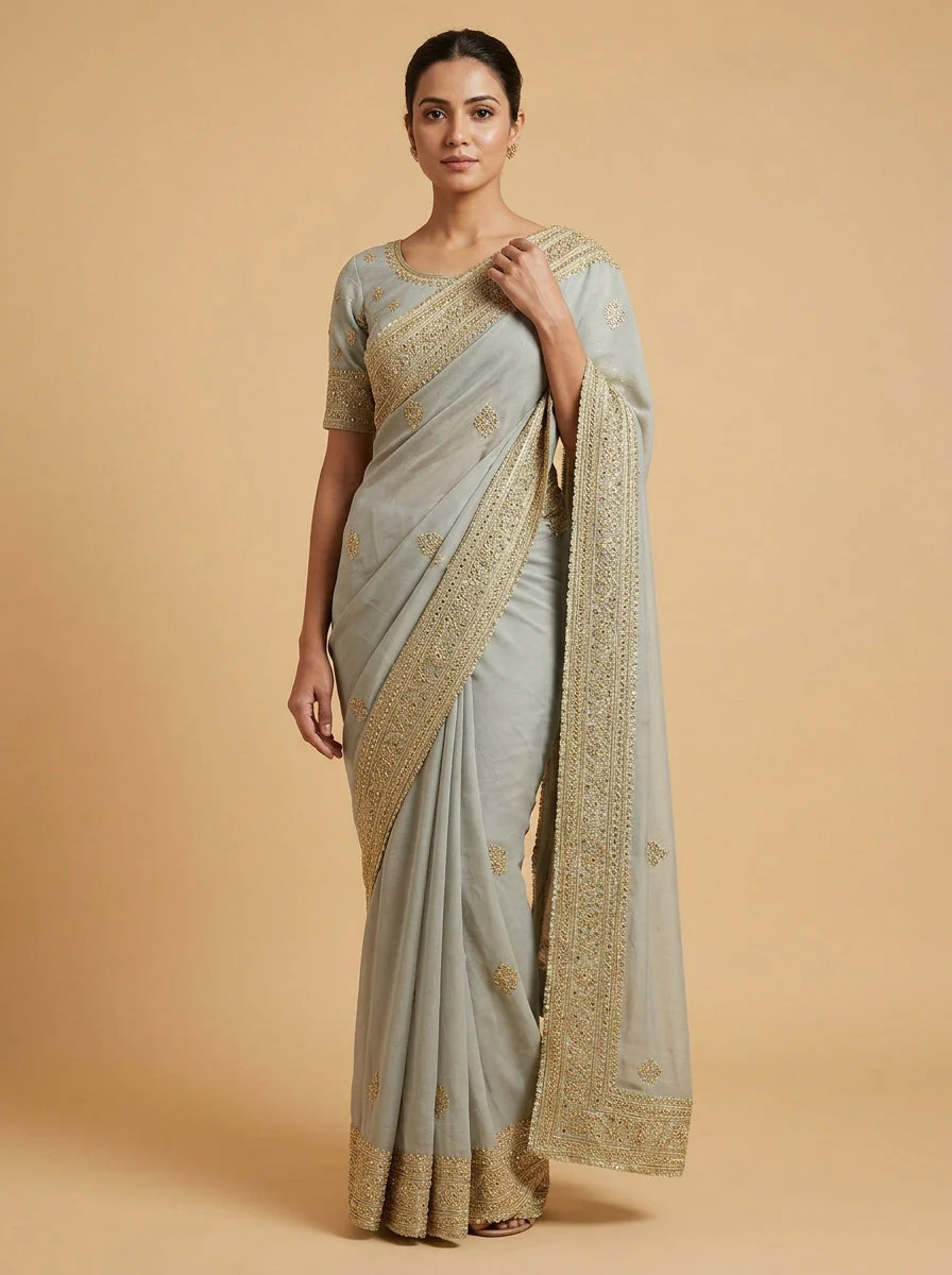 Aegean Sage Blue Serene Luxe Saree