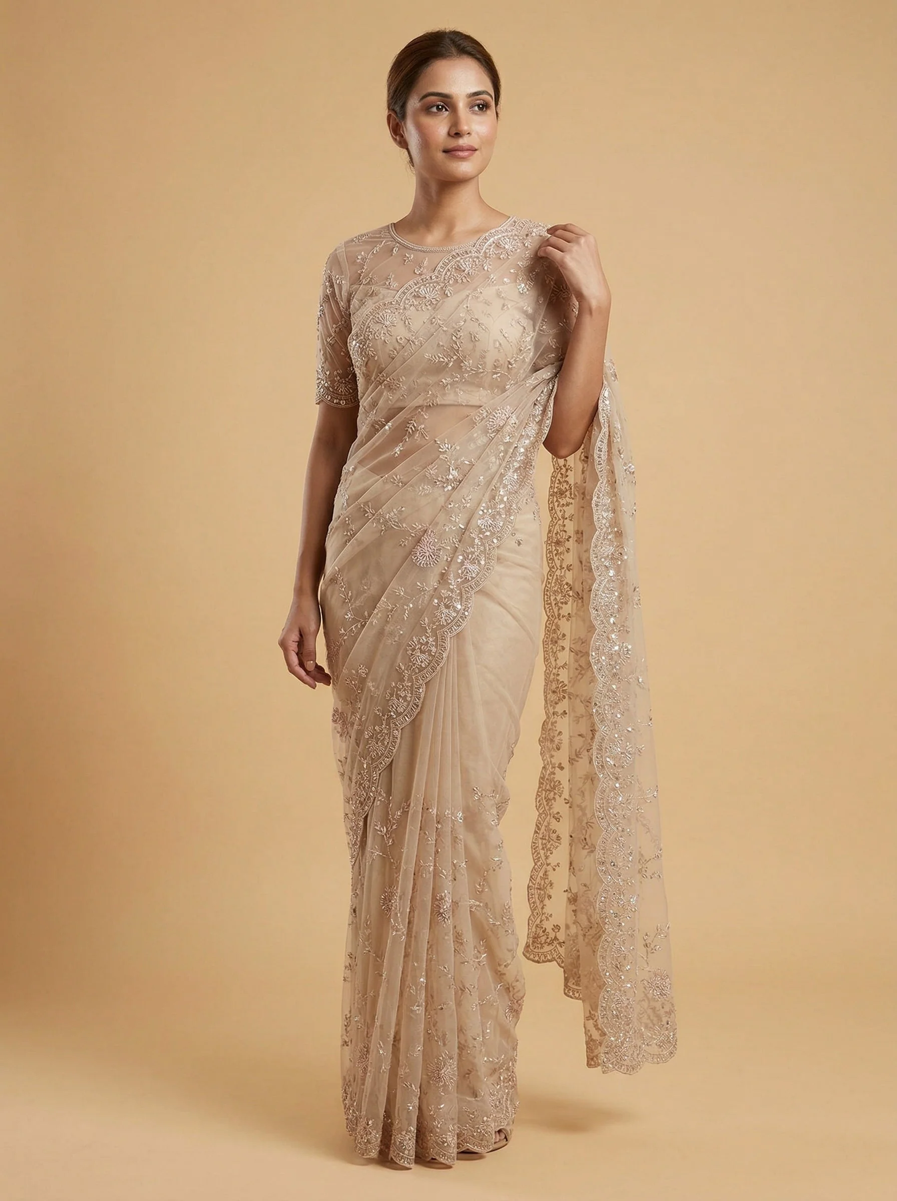 Alabaster White Embroidered Saree