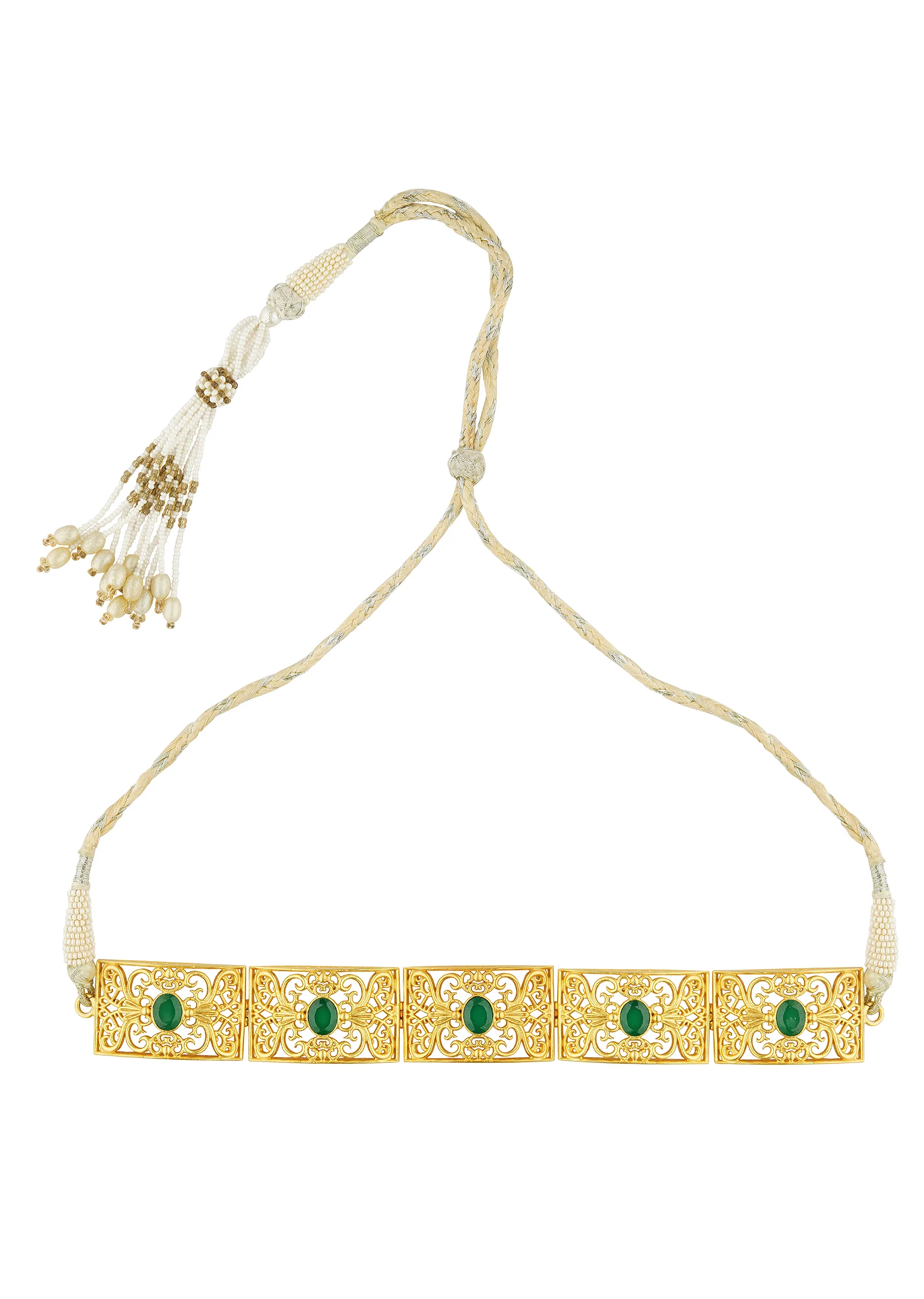 Antique Gold Choker Necklace With Green Zircon Stones - Image 2