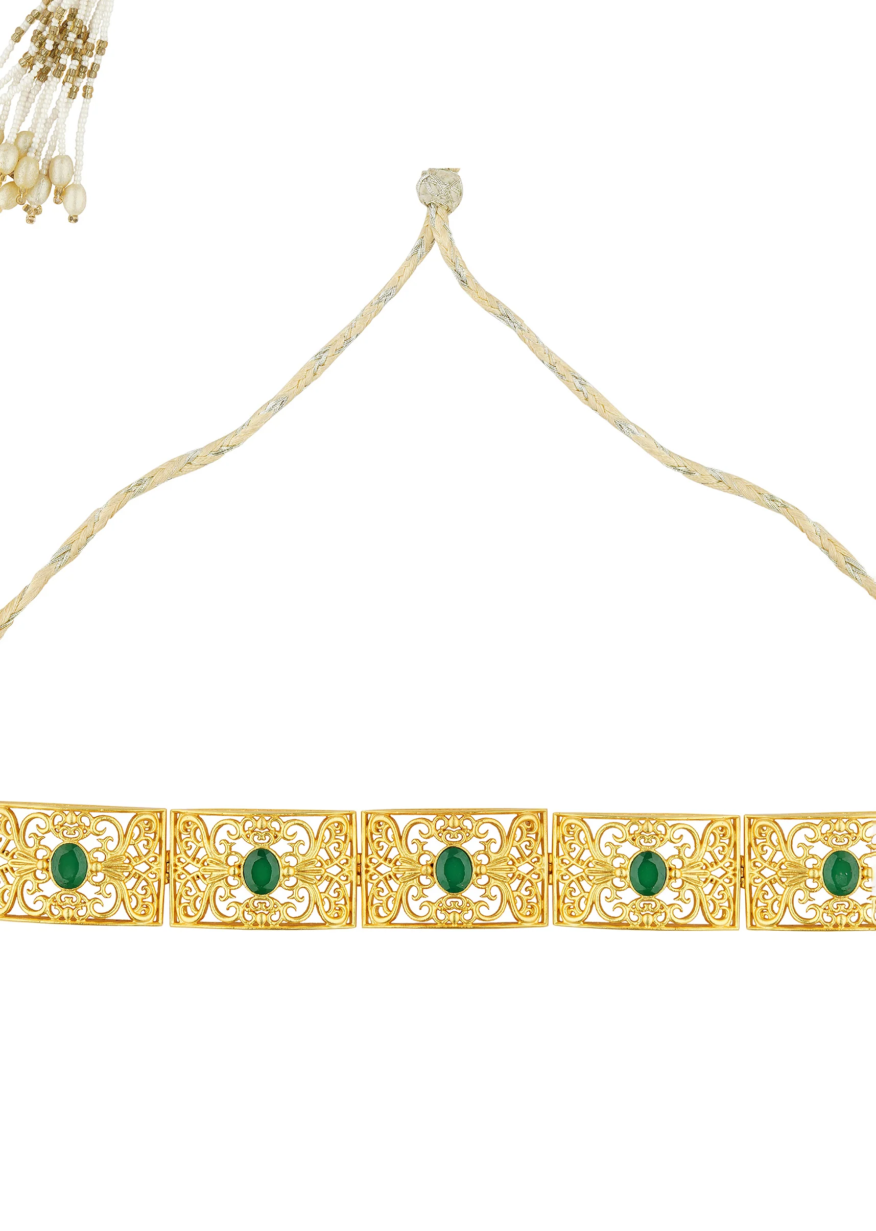 Antique Gold Choker Necklace With Green Zircon Stones - Image 3