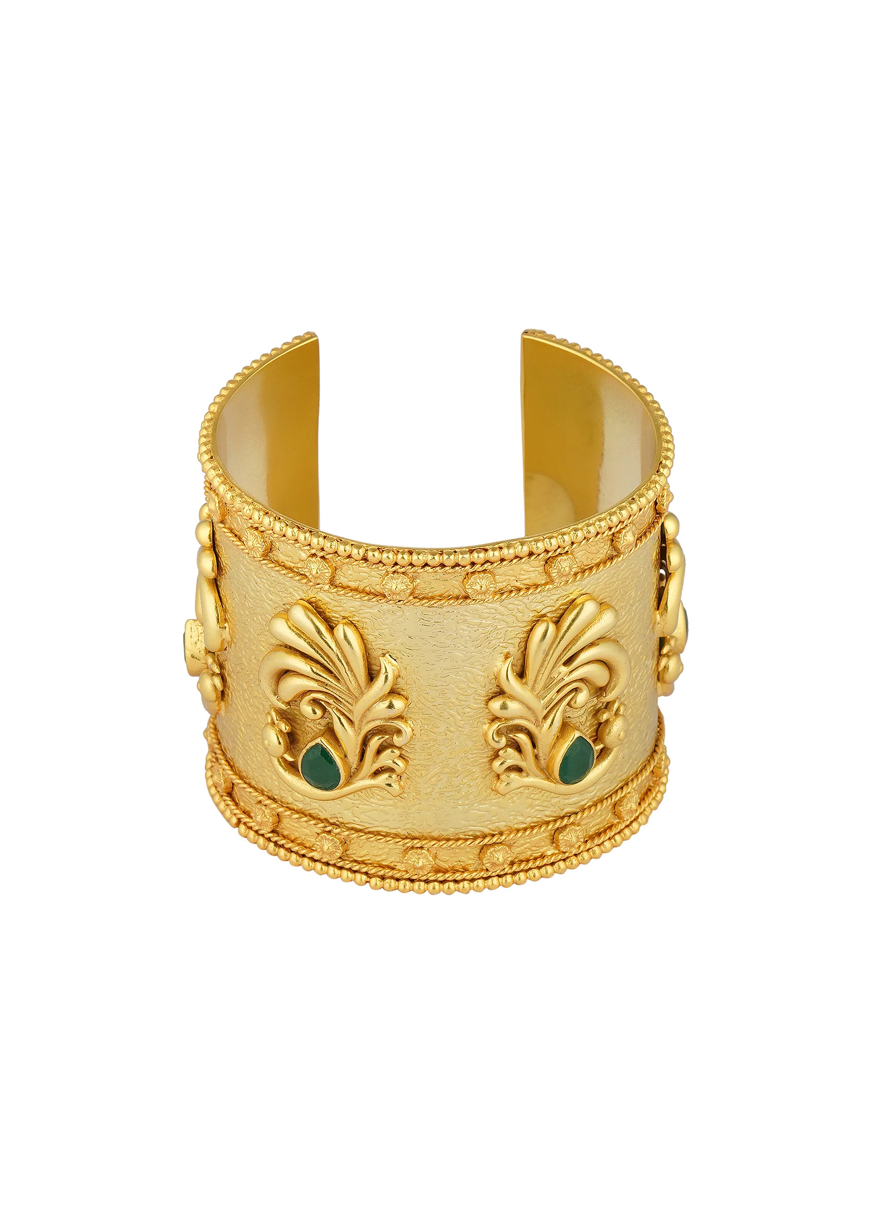 Antique Gold Cuff Bracelet With Peacock Motifs And Zircon Accents - Image 2