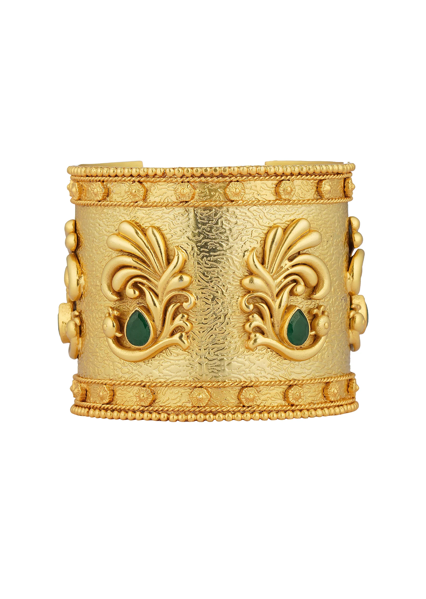 Antique Gold Cuff Bracelet With Peacock Motifs And Zircon Accents - Image 3