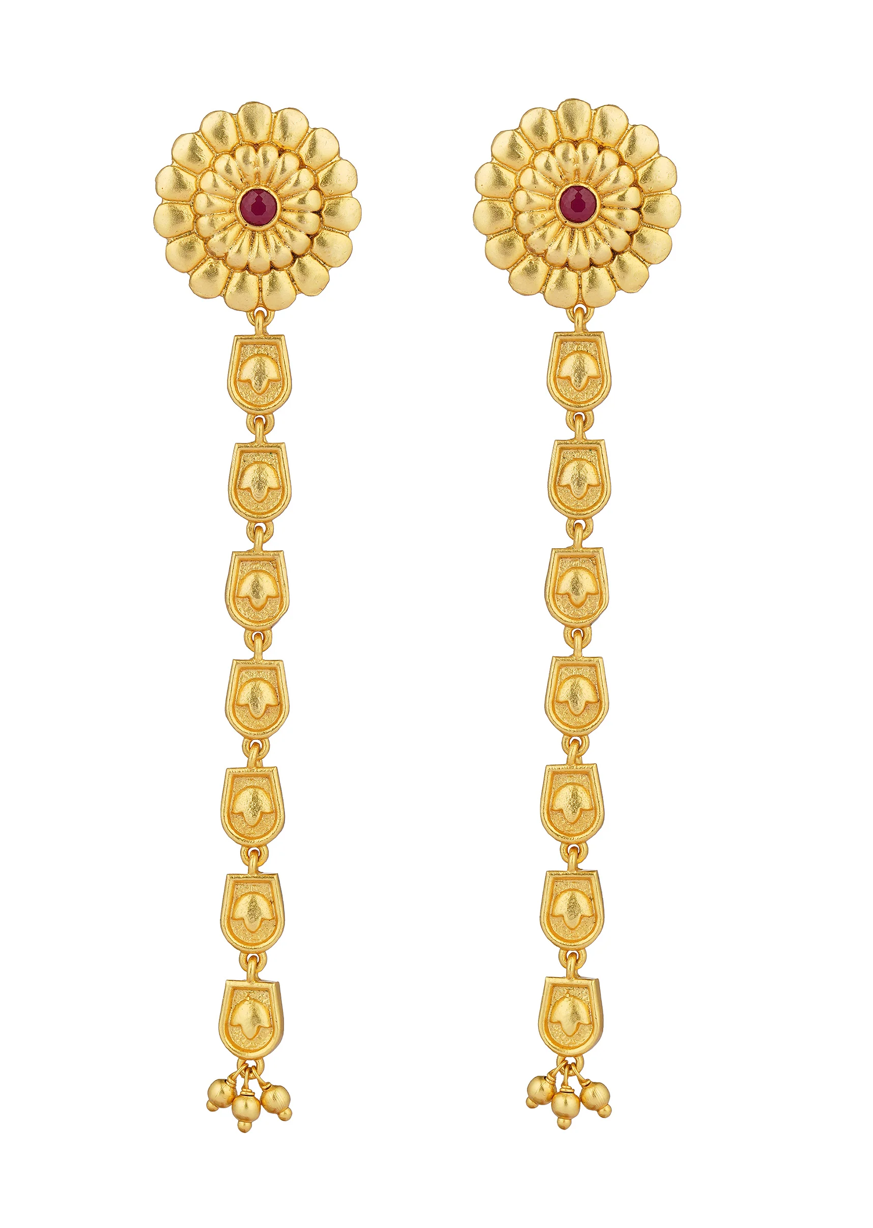 Antique Gold Floral Legacy Statement Earrings With Chain Detailing - Image 3