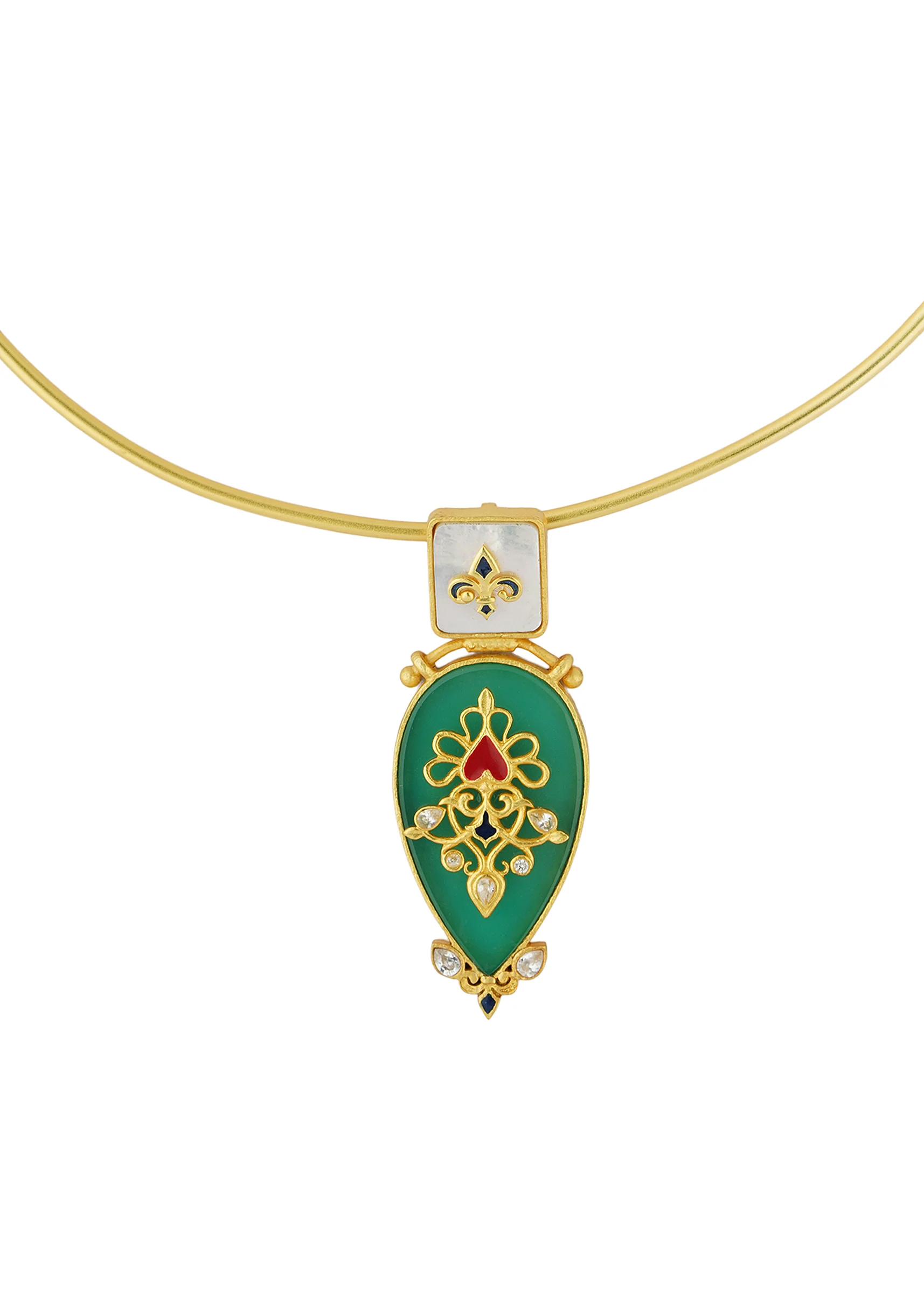 Antique Gold Green Collar Necklace With Zircon Embellishment - Image 2
