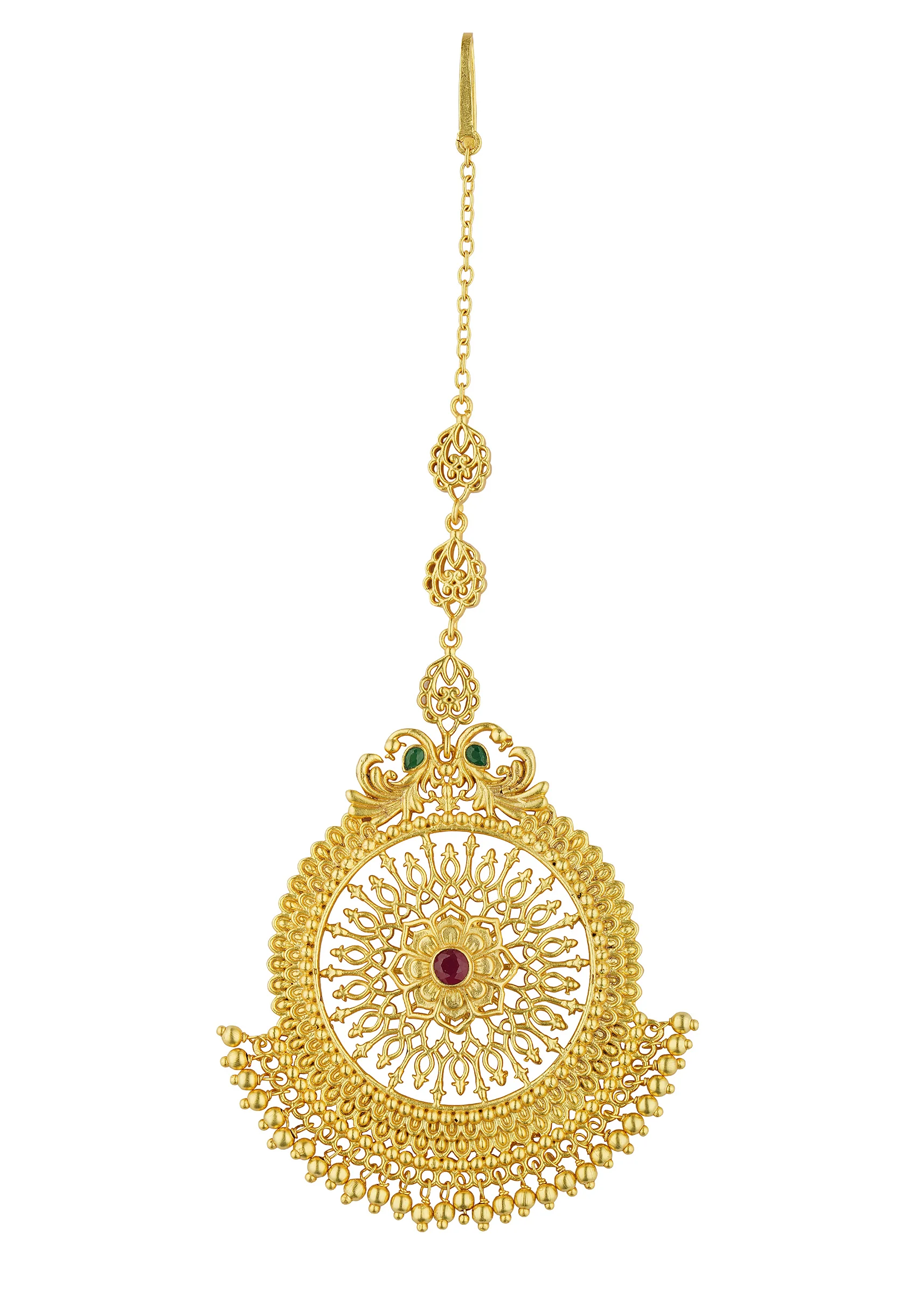 Antique Gold Maang Tikka With Zircon Accents - Image 2