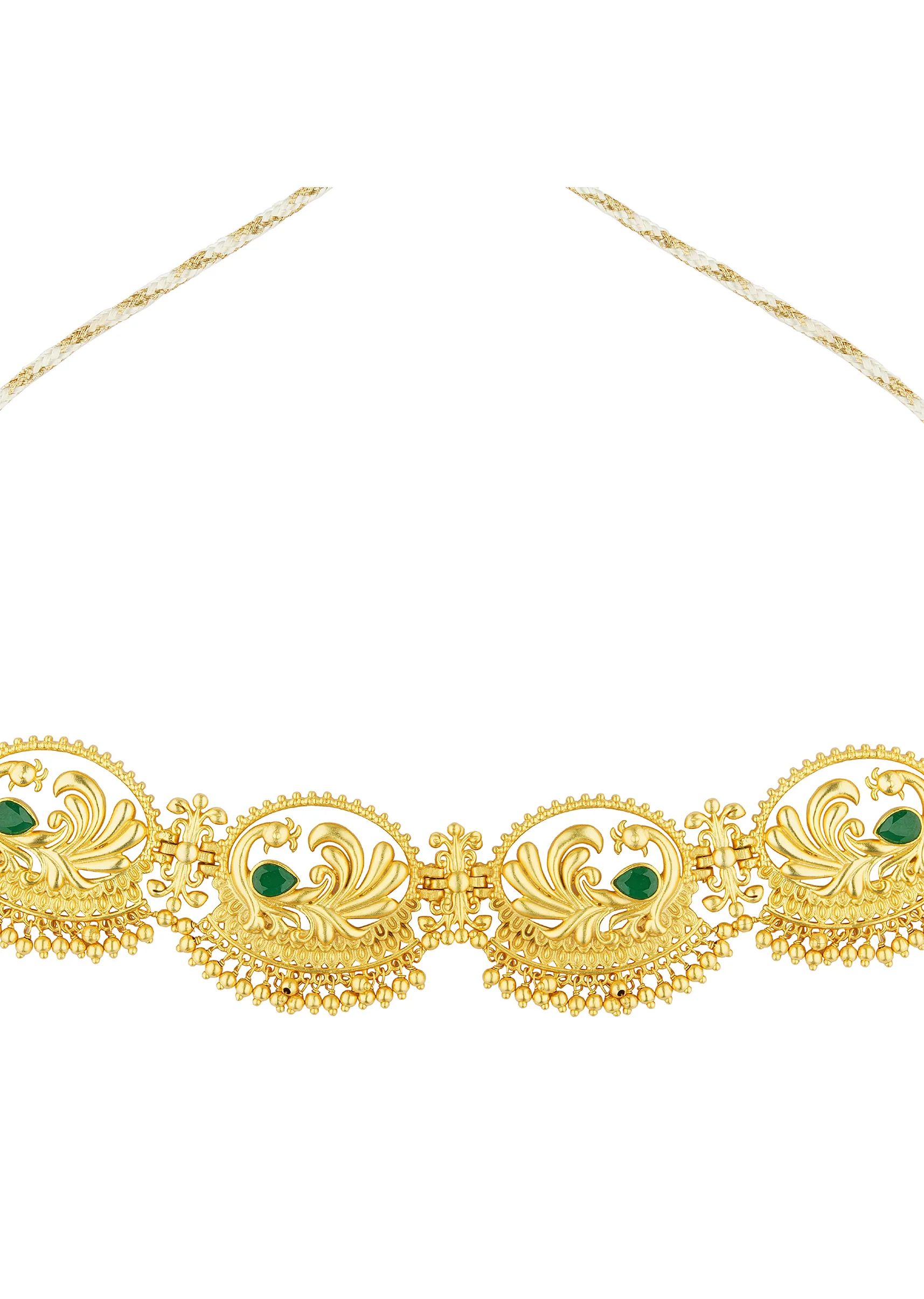 Antique Gold Mix Metal Choker Necklace With Green Accents - Image 2
