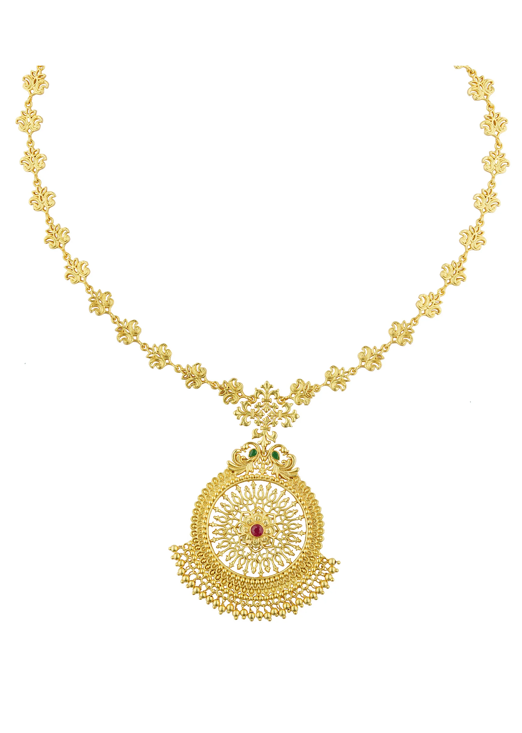 Antique Gold Pendant Necklace With Traditional Chola Inspired Design - Image 3