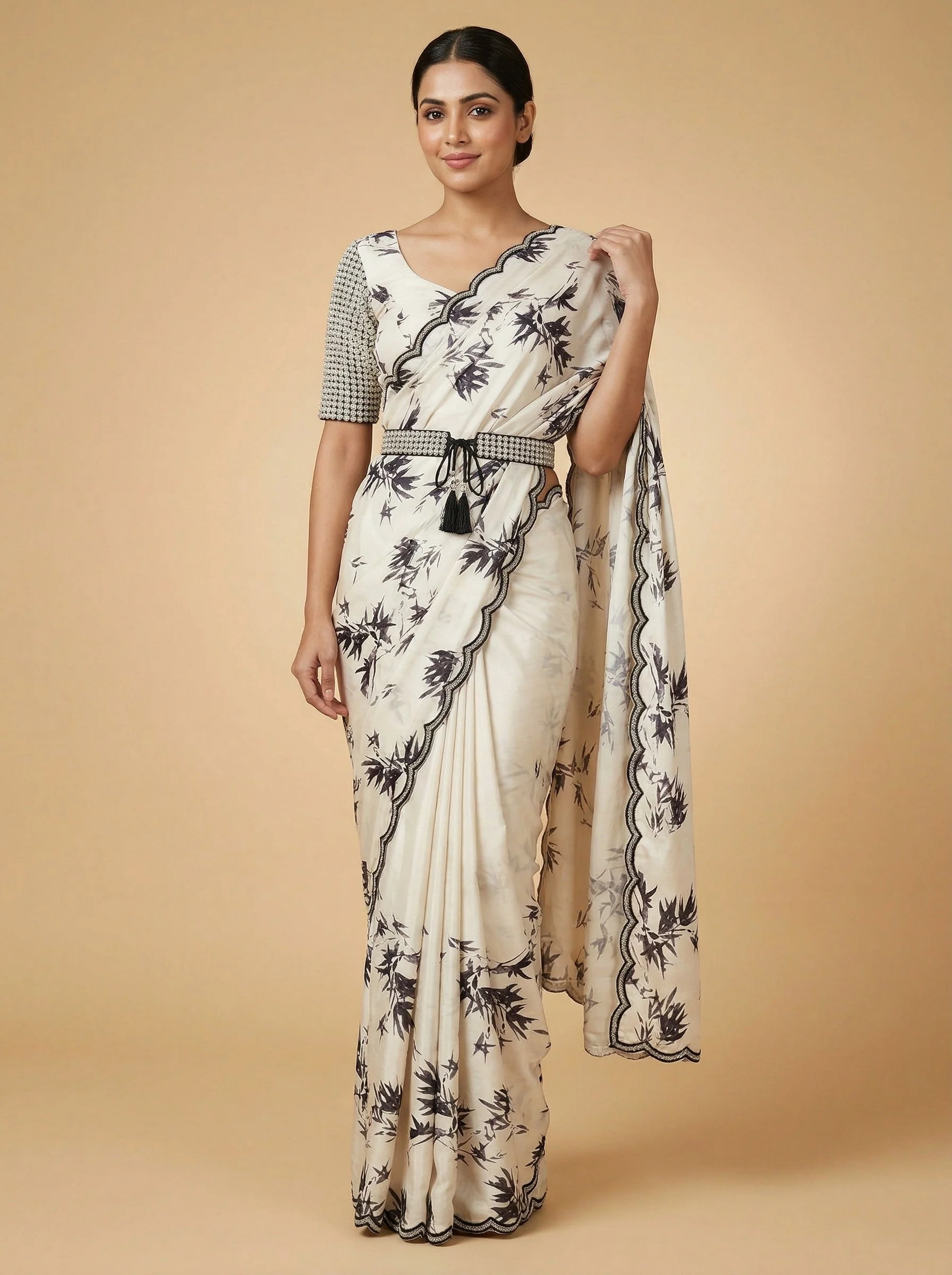 Antique Ivory Embroidered Saree