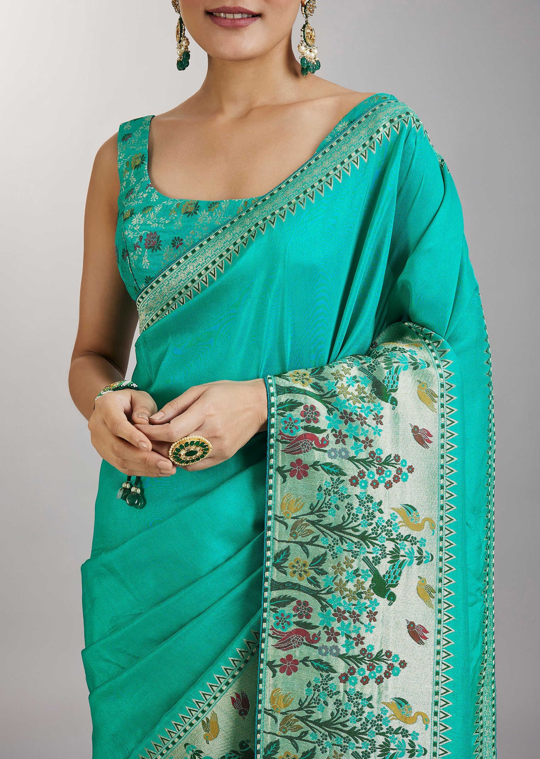 Aqua Blue Dola Silk Paithani Saree - Image 2