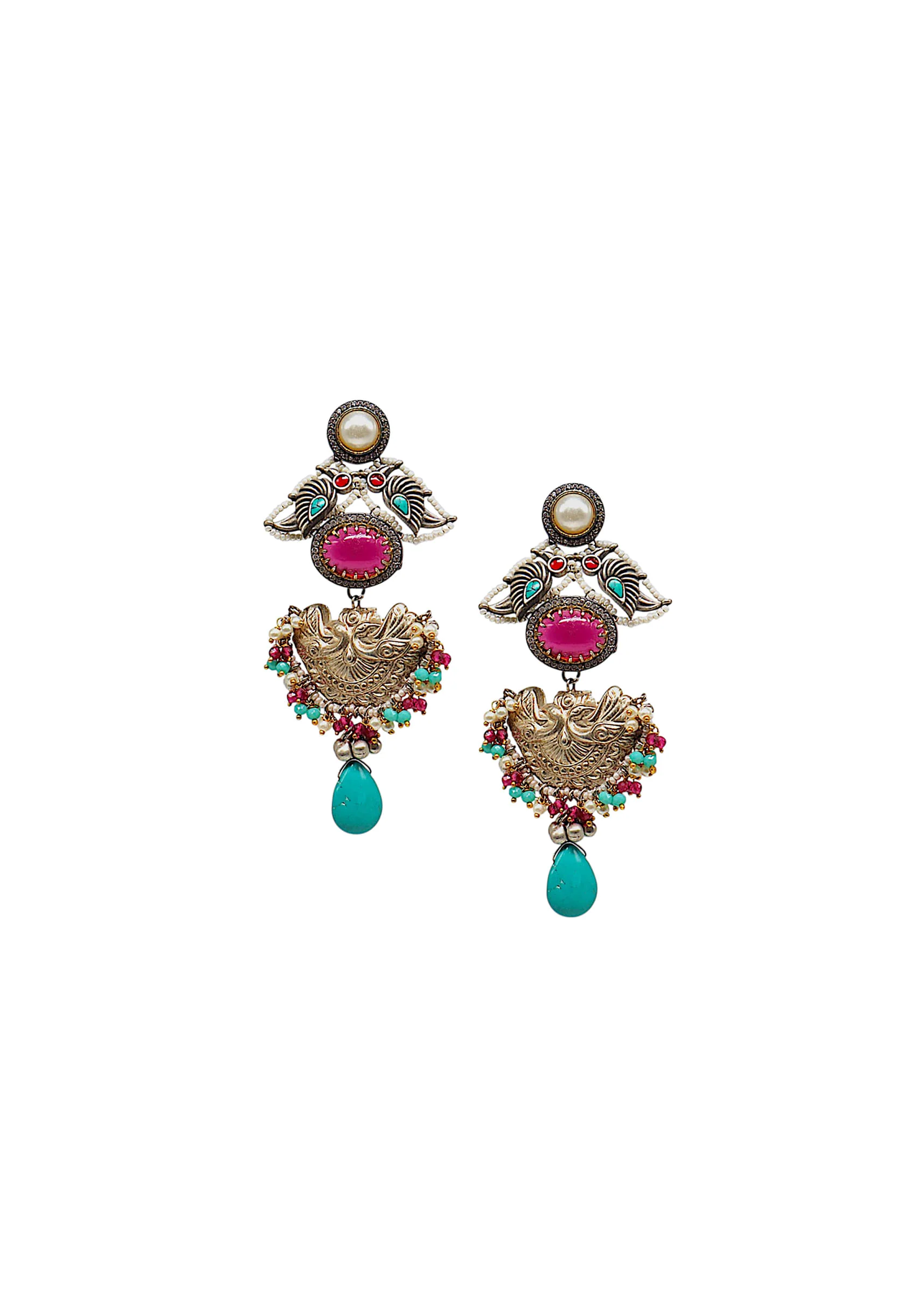 Aqua Blue Fusion Oversized Drop Danglers - Image 2