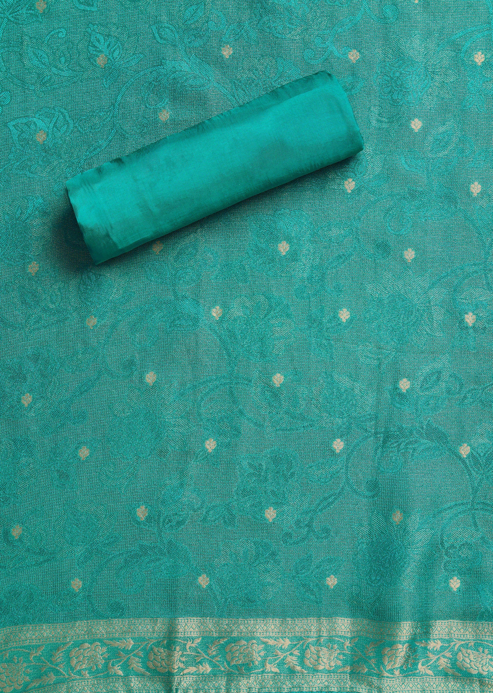 Aqua Blue Jacquard Unstitched Suit Set - Image 4
