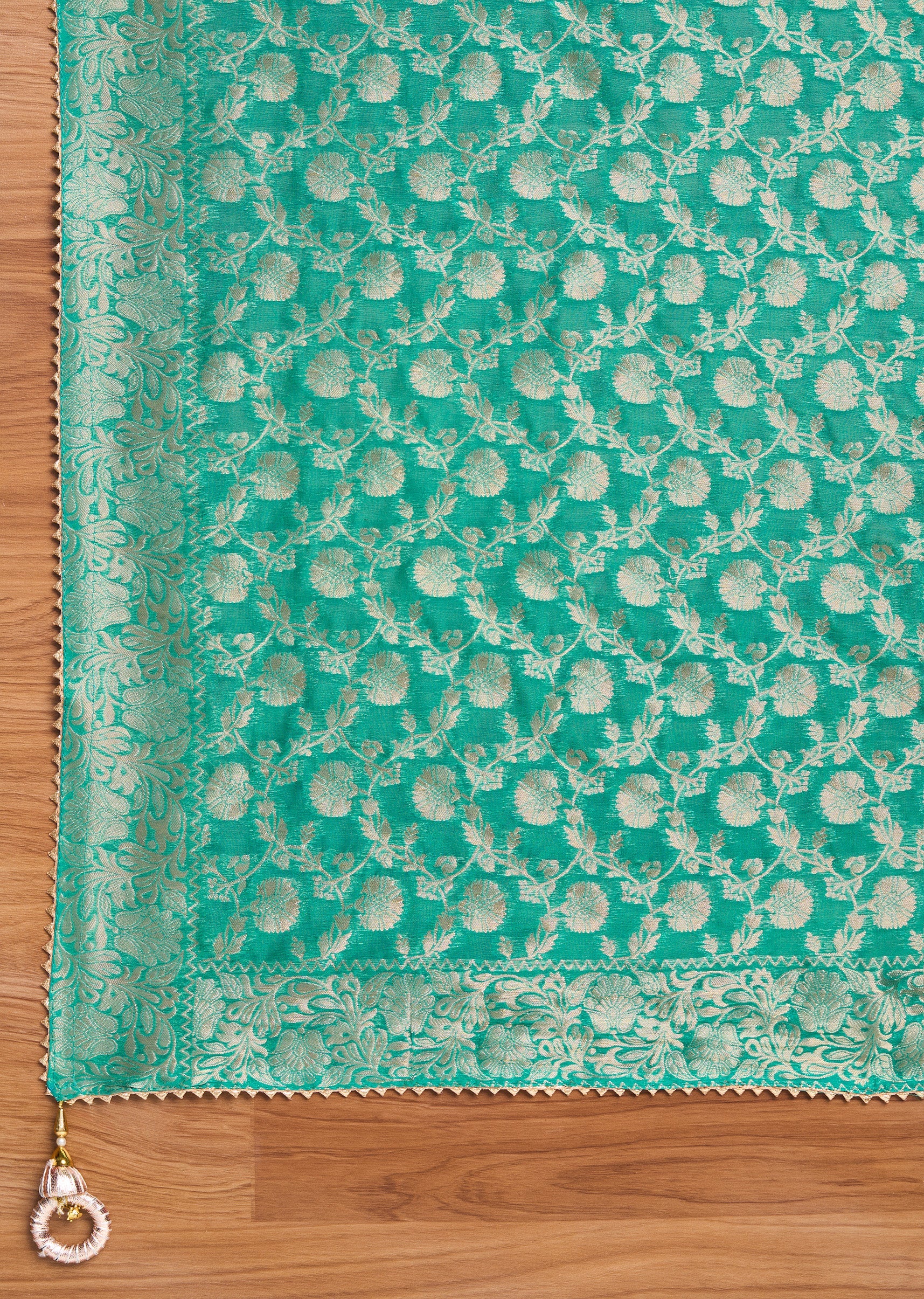 Aqua Blue Jacquard Unstitched Suit Set - Image 5
