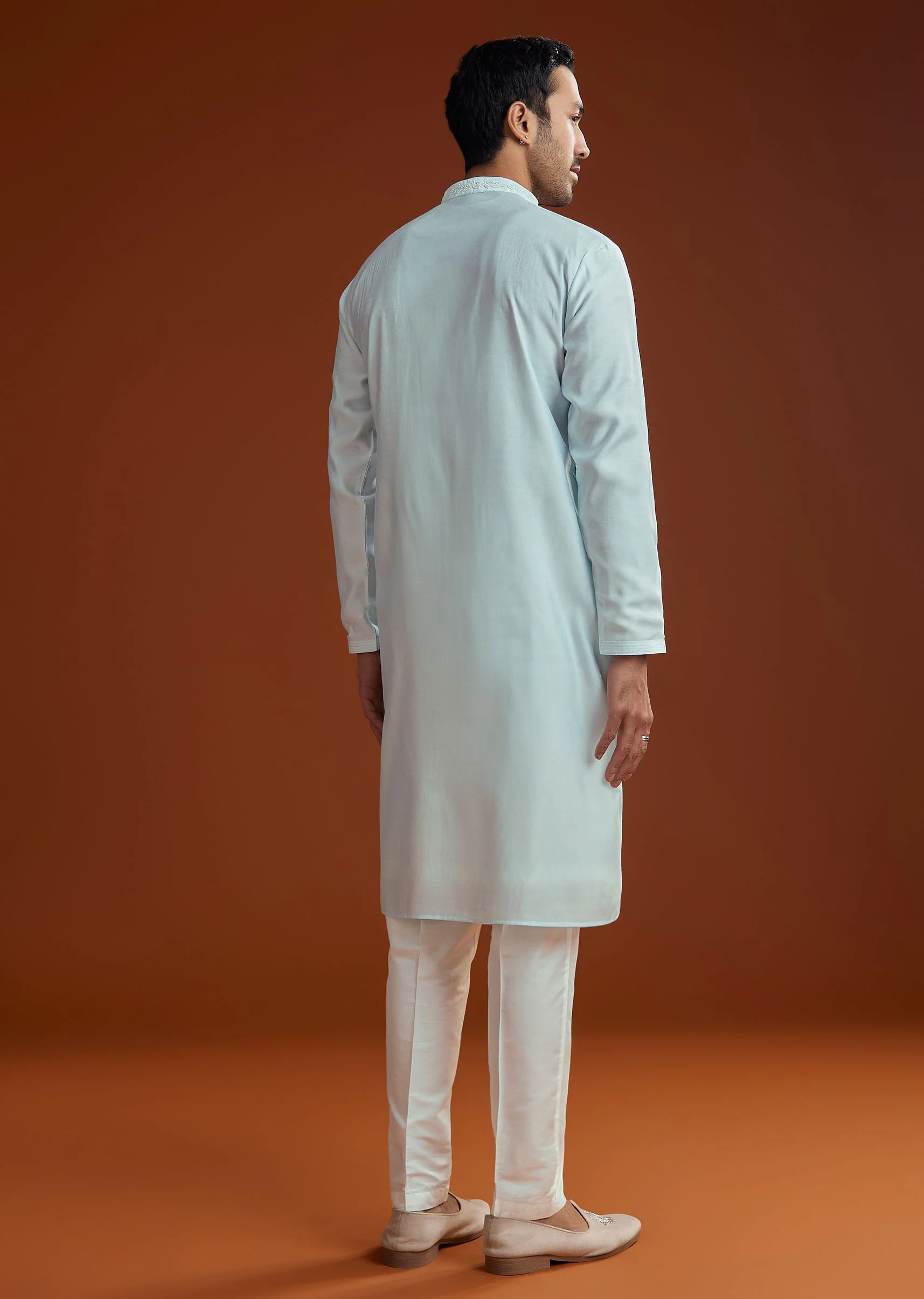 Aqua Blue Silk Embroidered Kurta Set - Image 5