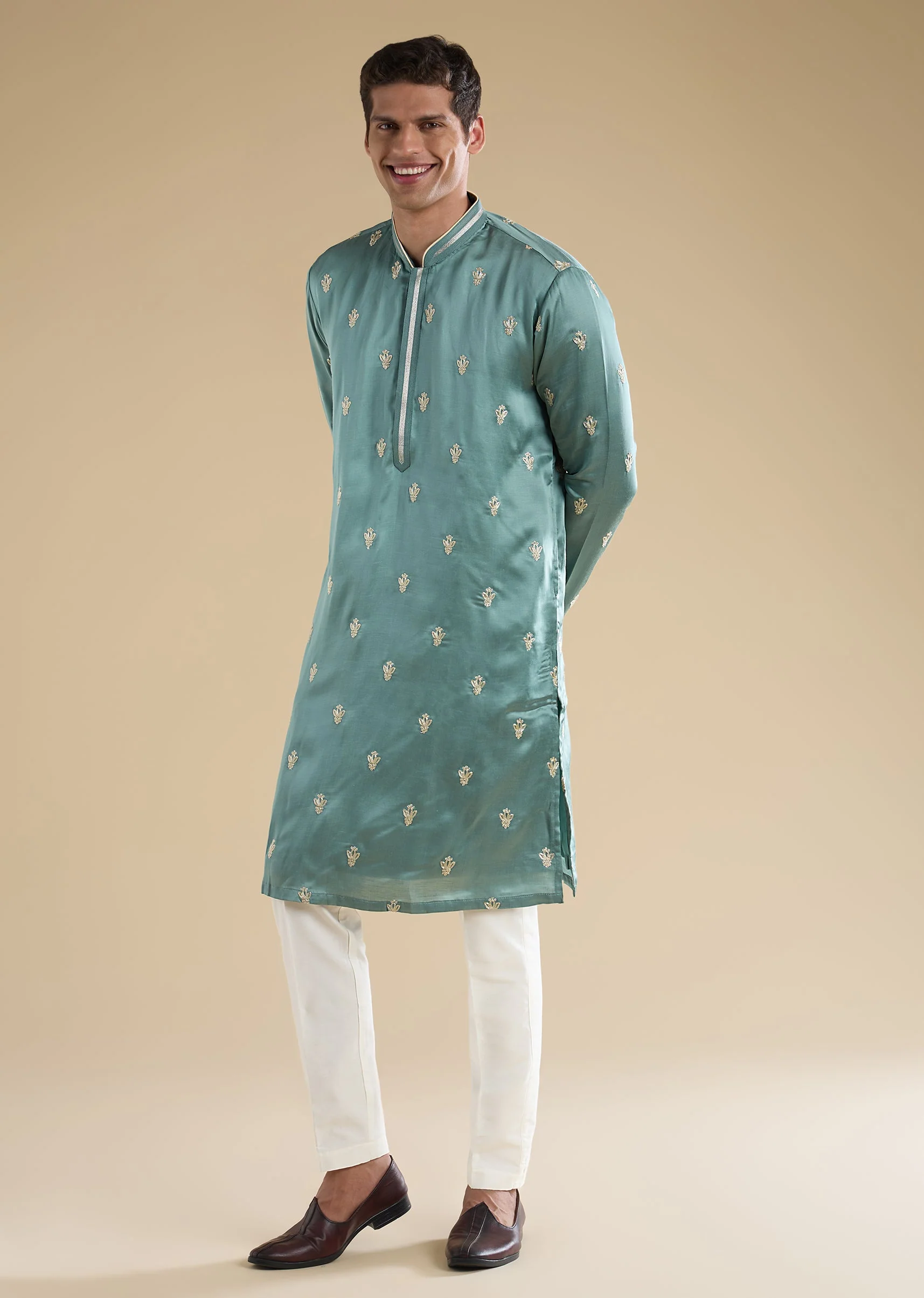 Aqua Blue Zardosi Kurta Set - Image 3