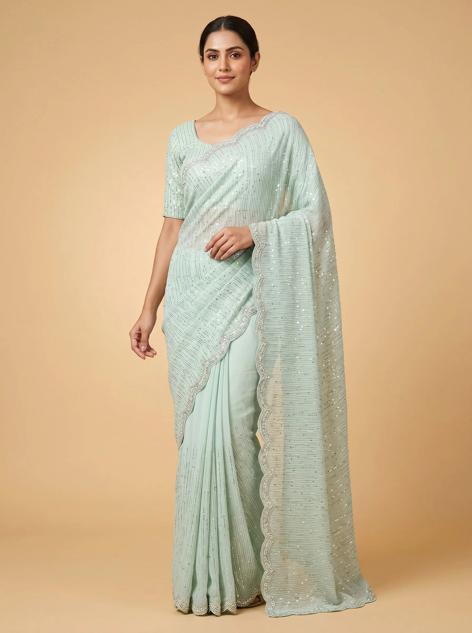 Aqua Green Lagoon Fresh Embroidered Saree
