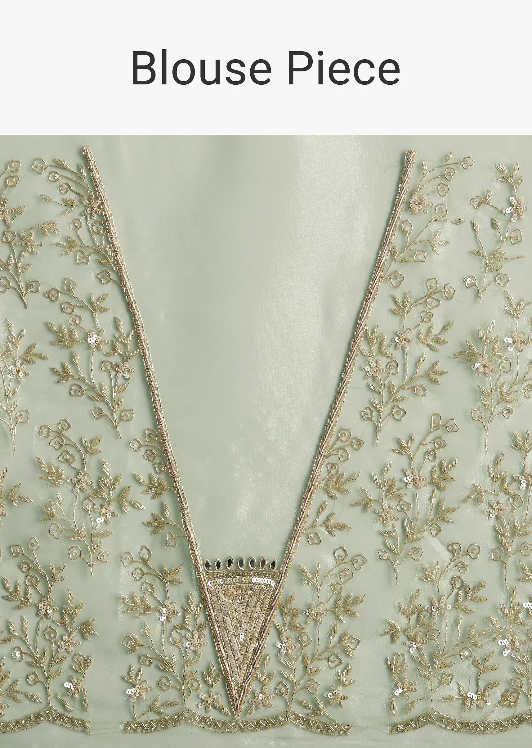 Aqua Green Organza Embroidered Saree With Scallop Border - Image 10