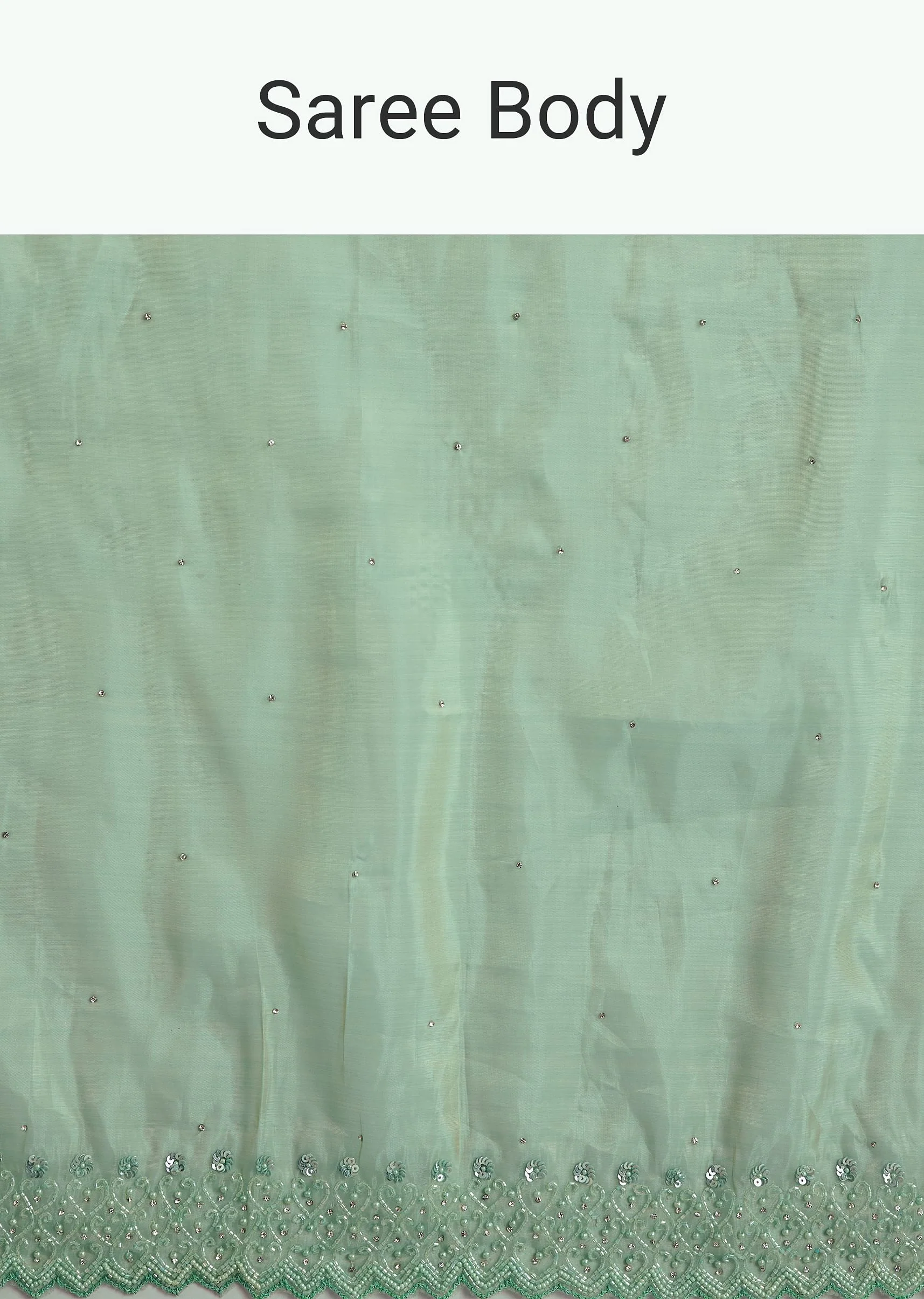 Aqua Green Organza Saree With Stones Beads And Sequins Embroidery And Scallop Border - Image 9