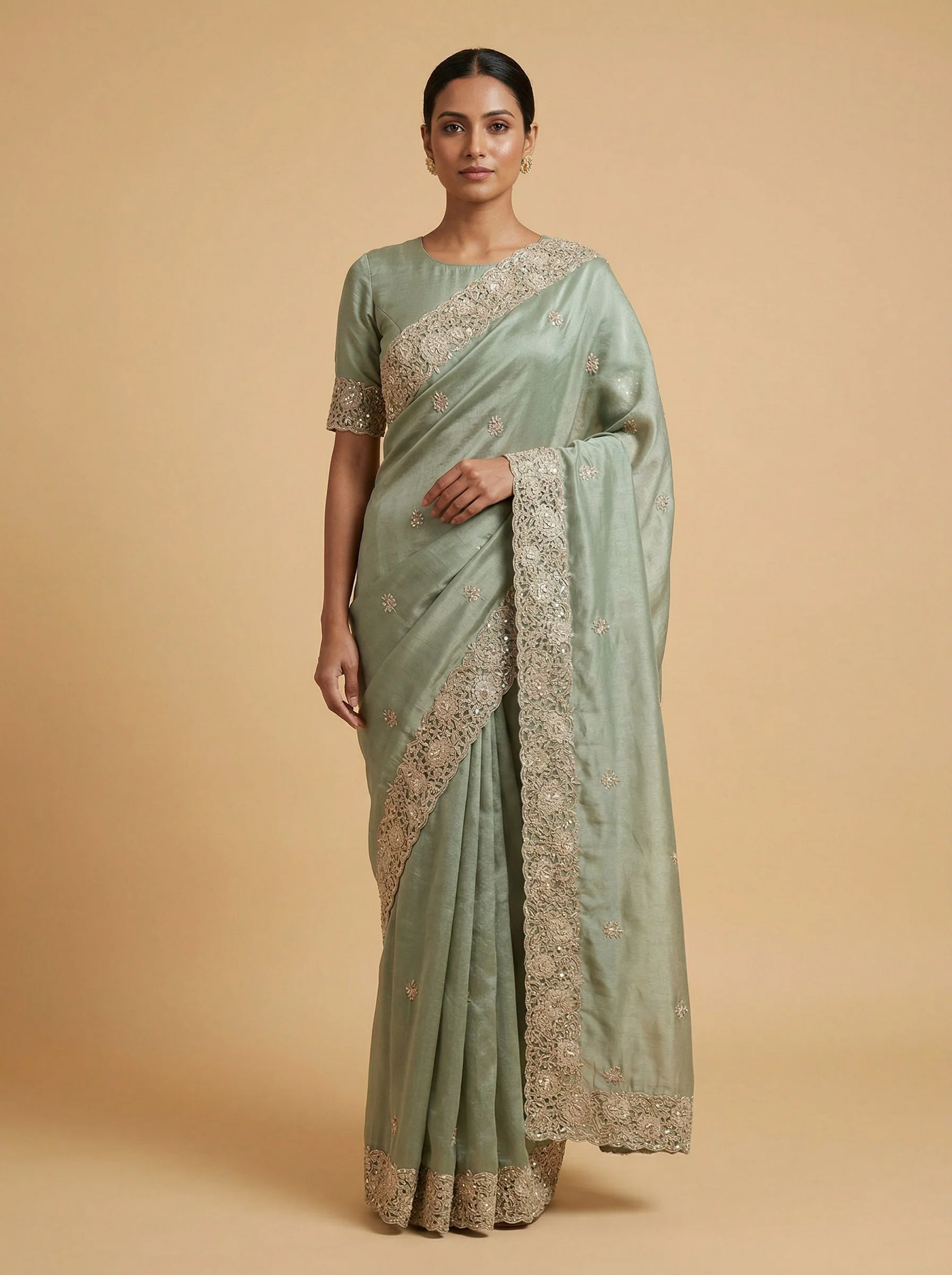 Aqua Sea Green Embroidered Saree