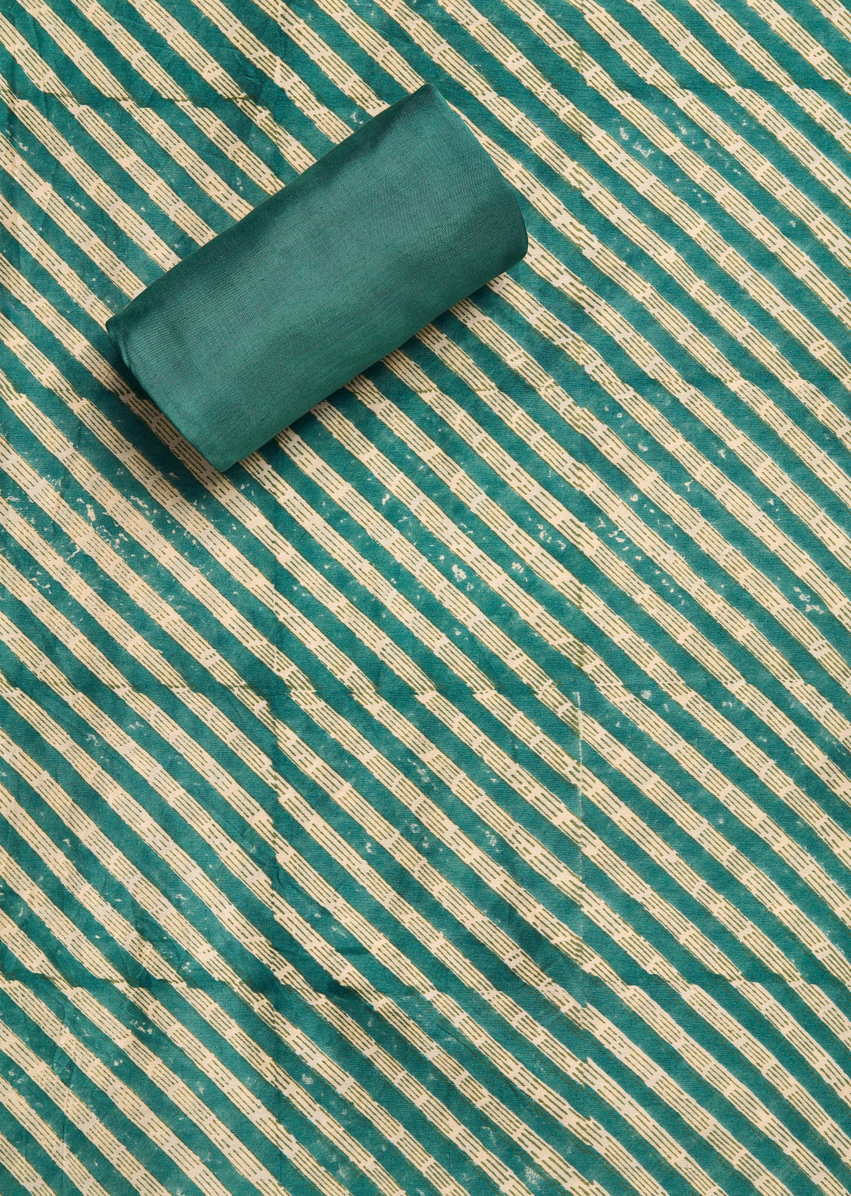 Azure Blue Chanderi Printed Unstitched Suit Set - Image 3