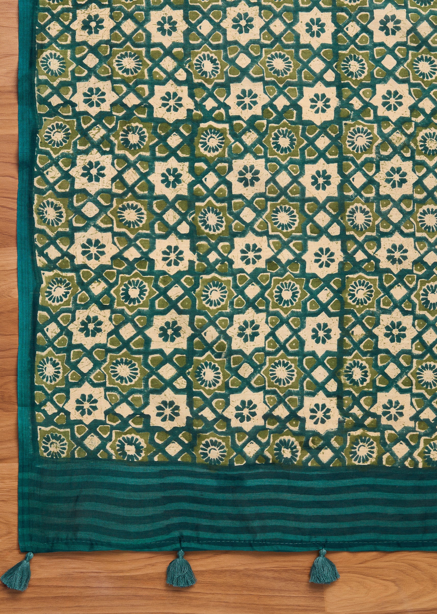Azure Blue Chanderi Printed Unstitched Suit Set - Image 4