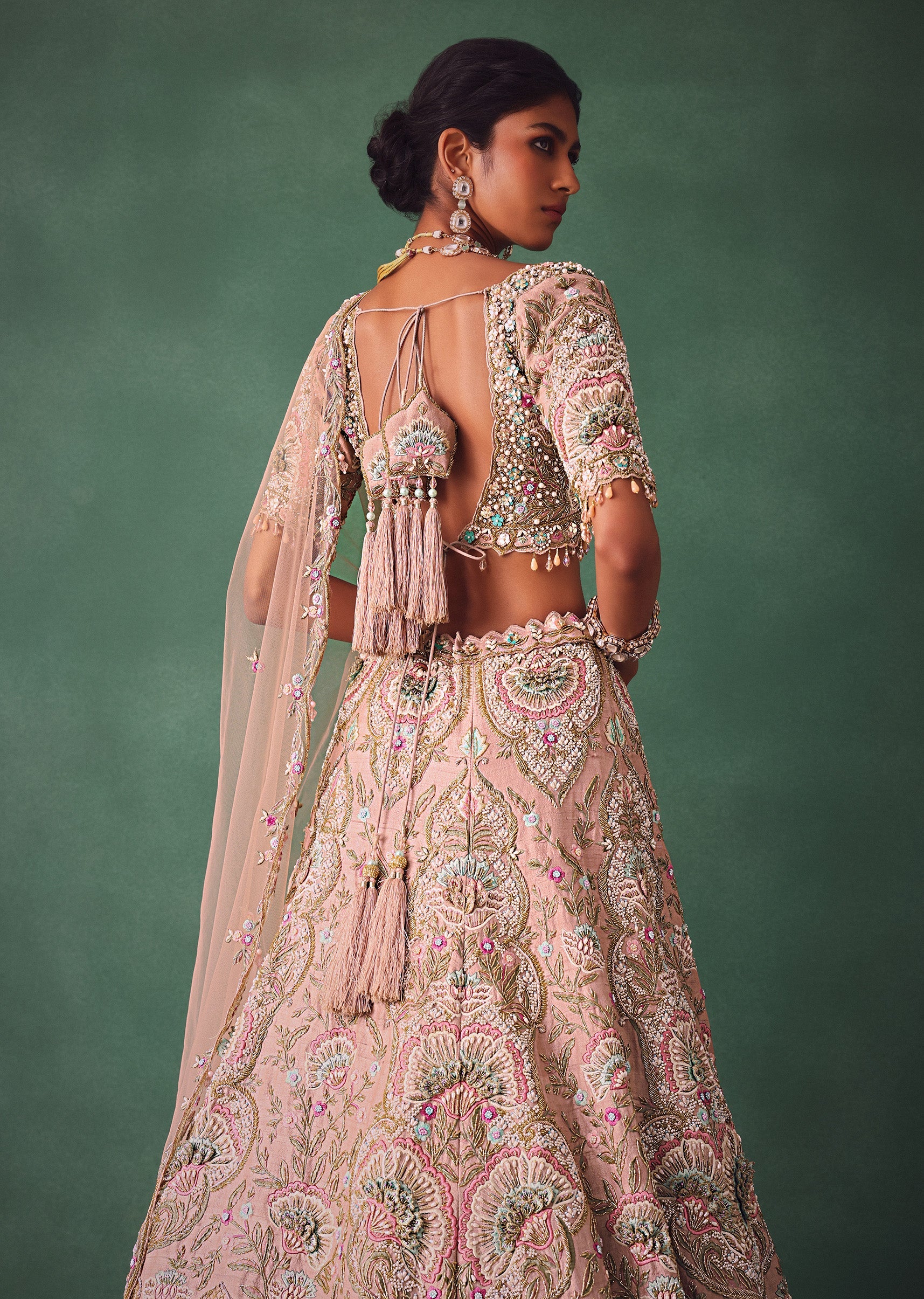 Baby Pink Jaal Work Lehenga With Sweetheart Neck Blouse And Embroidered Dupatta - Image 4