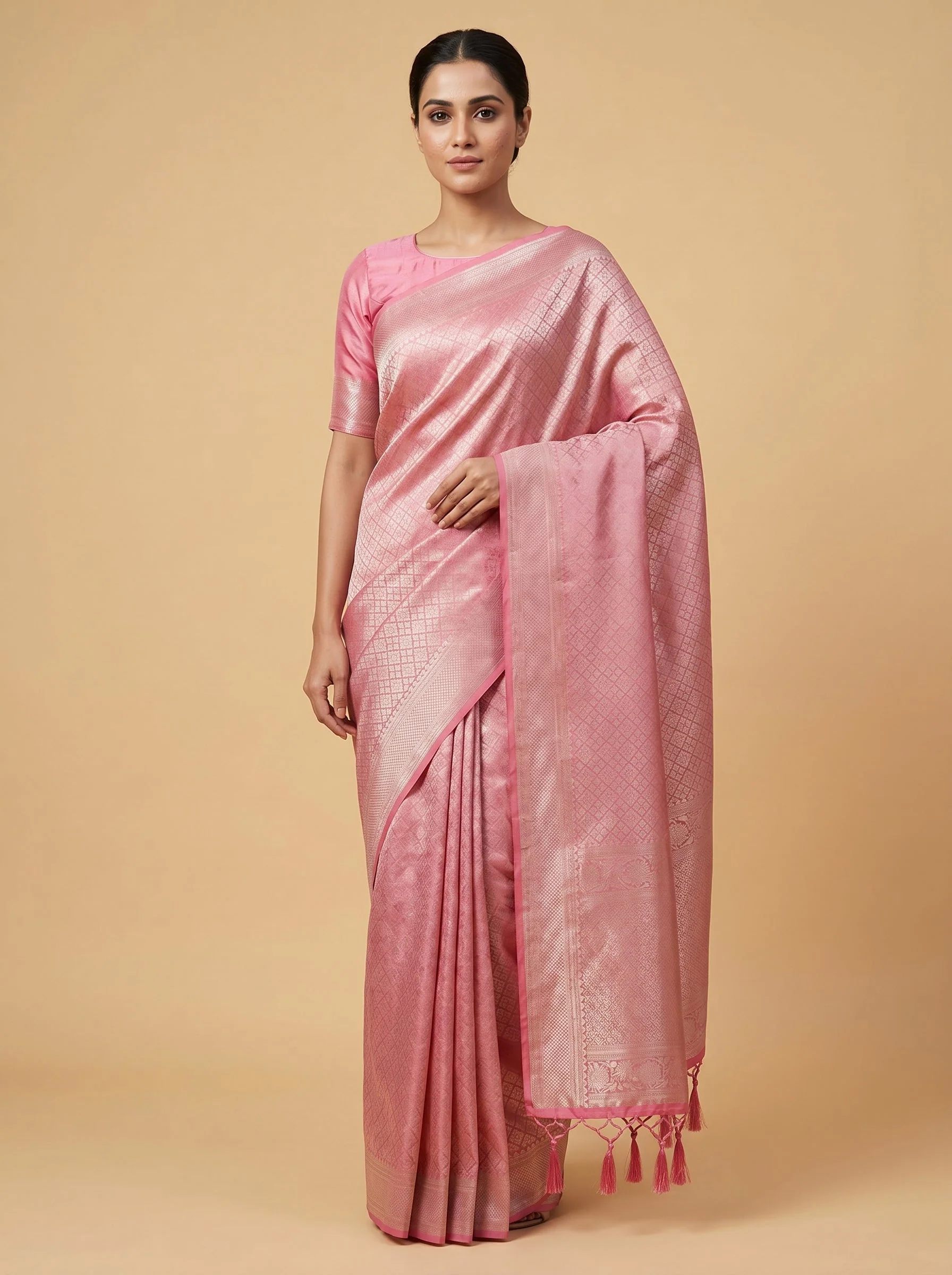 Baby Pink Powder Charm Handloom Saree