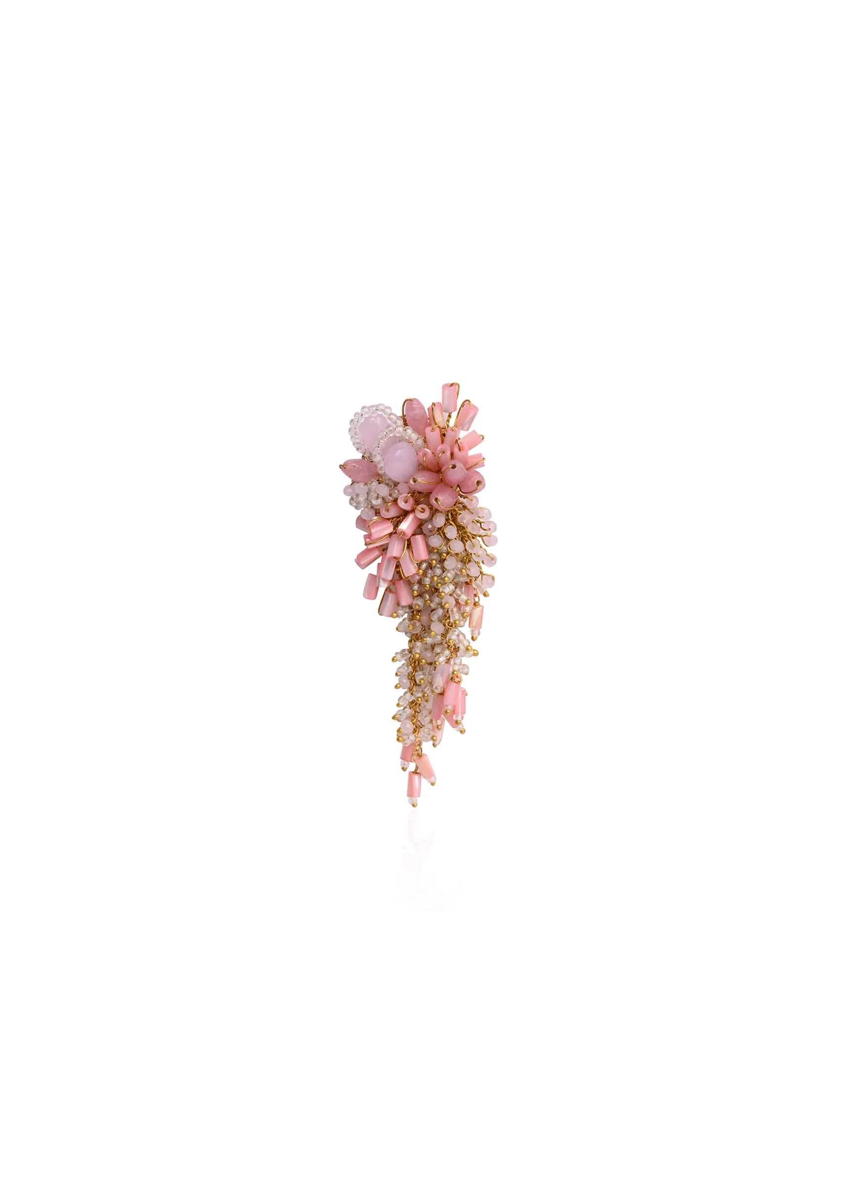 Baby Pink Shaded Gold Plated Chain Tassel Long Earrings - Image 5