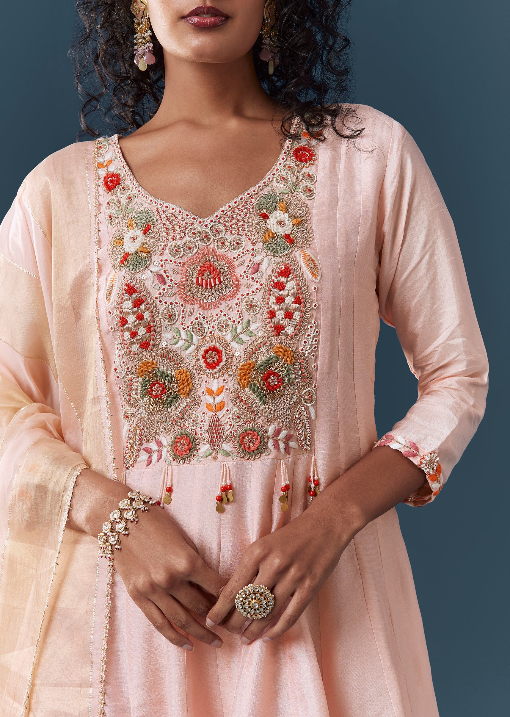 Baby Pink Silk Palazzo Set With Dupatta - Image 2