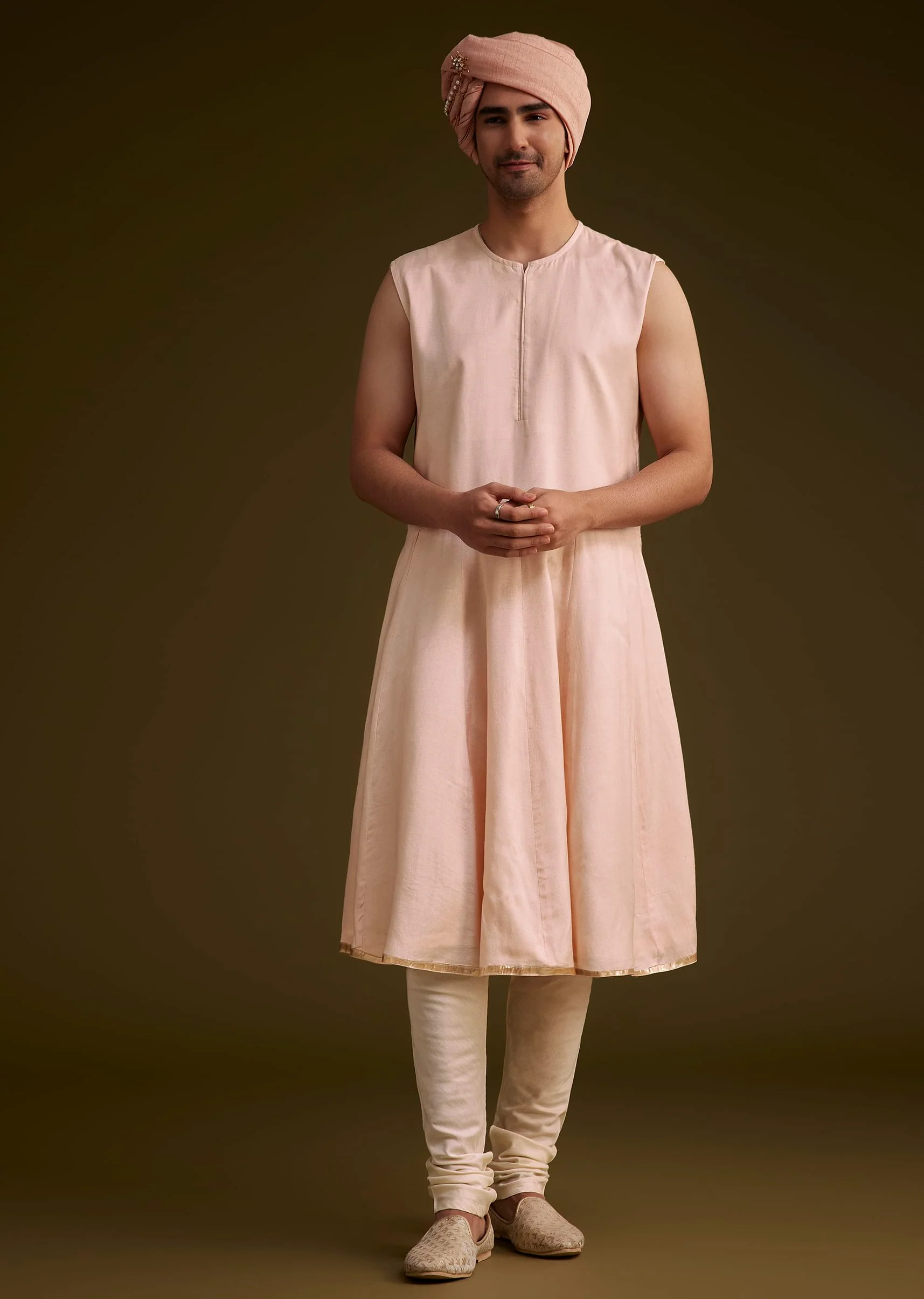Baby Pink Silk Sherwani Set With Resham Embroidery - Image 7