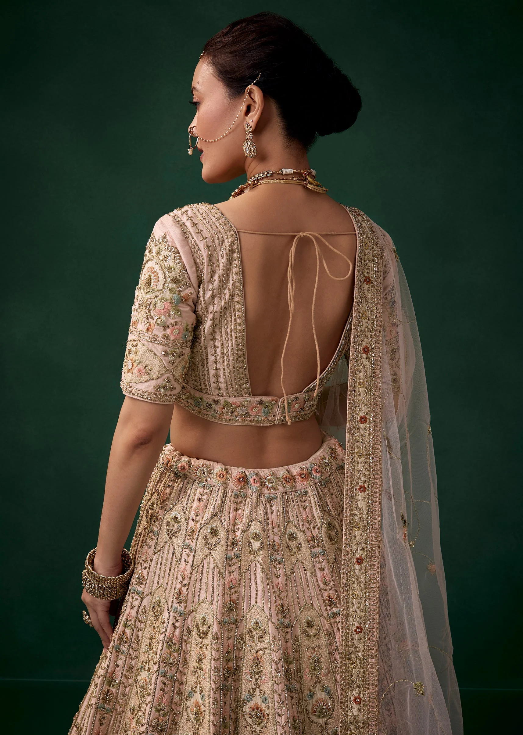 Baby Pink Stone Embroidered Bridal Lehenga Set - Image 5