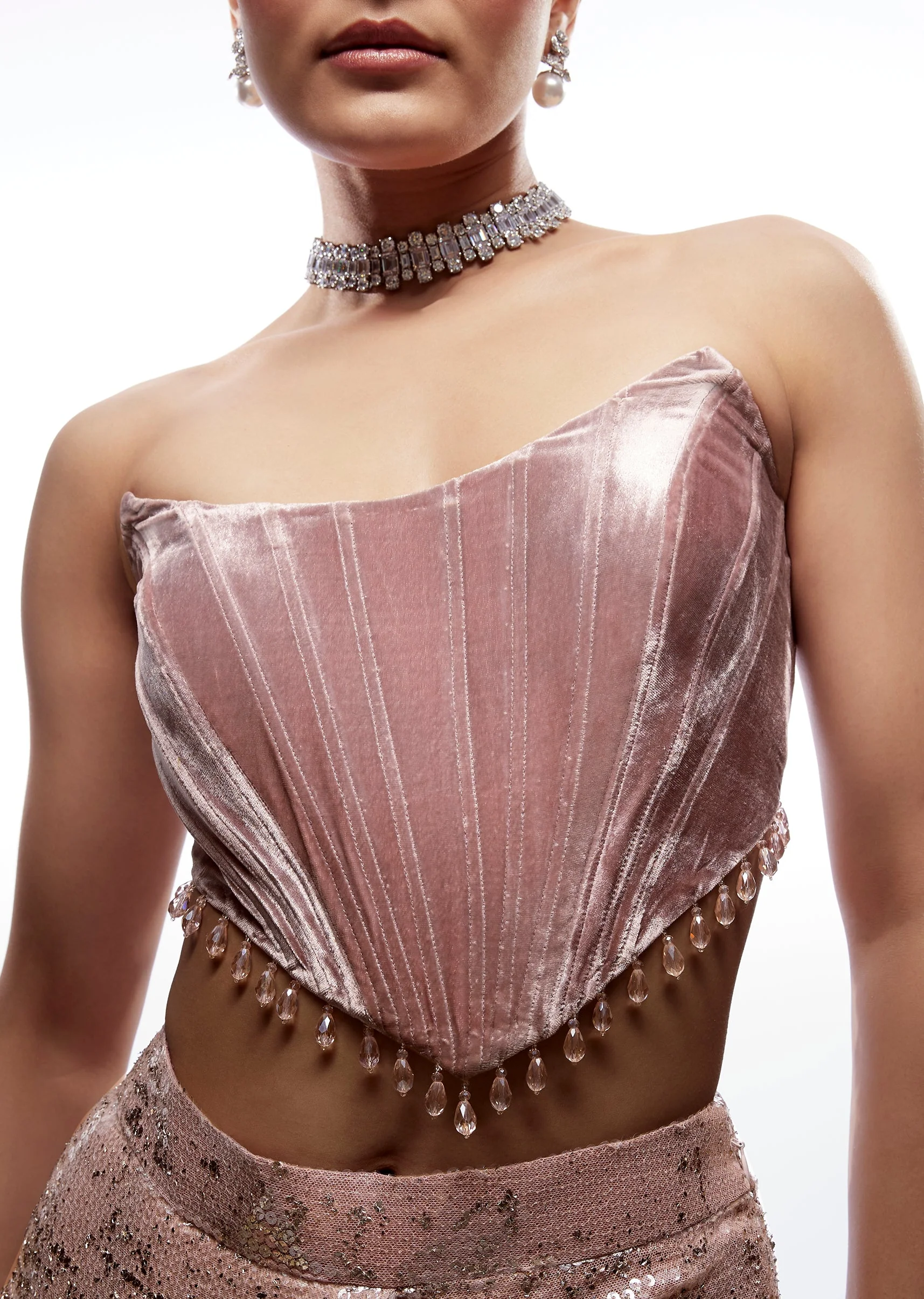 Baby Pink Velvet Corset Blouse - Image 2