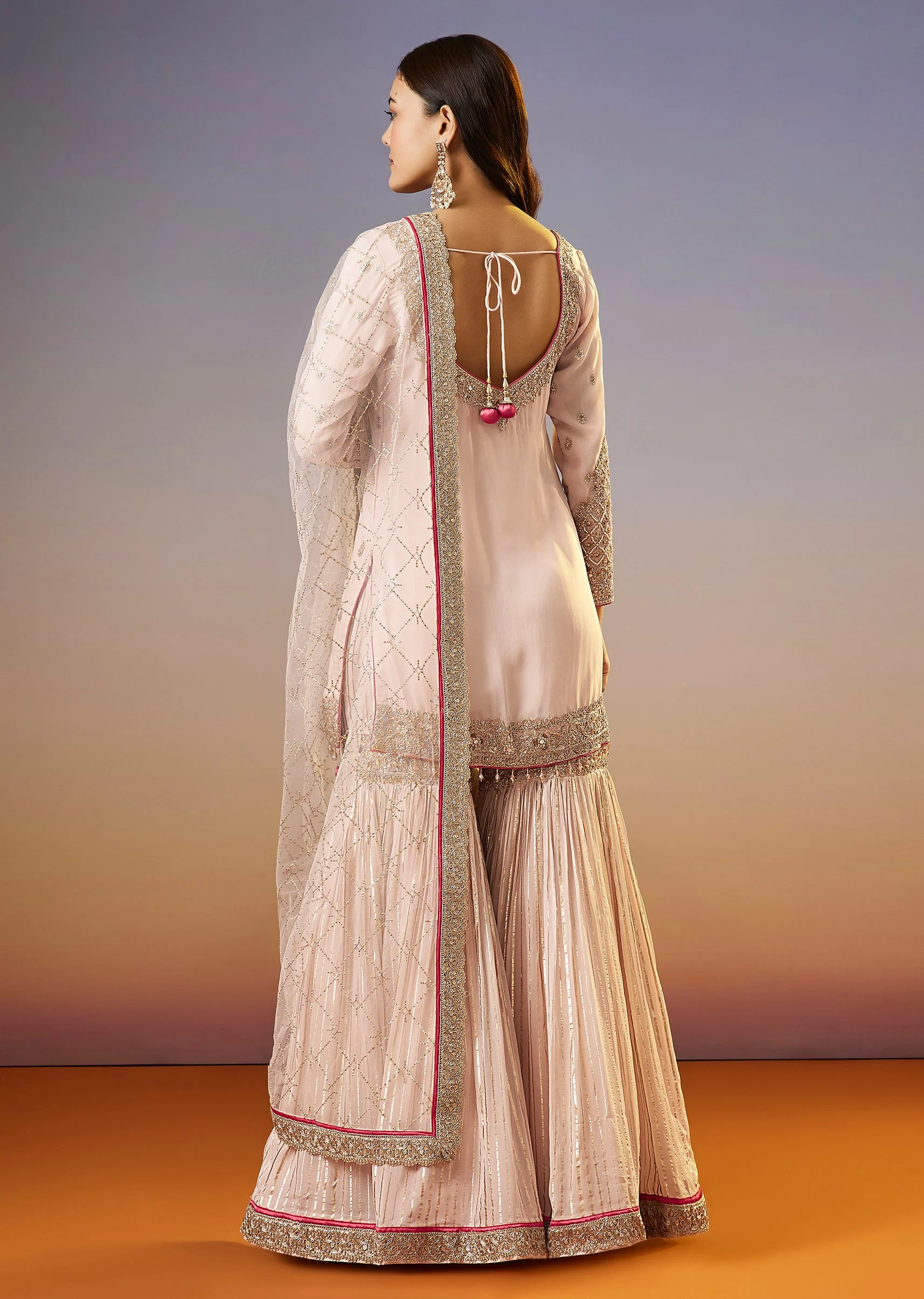 Baby Pink Zardosi Sharara Suit With Dupatta - Image 5