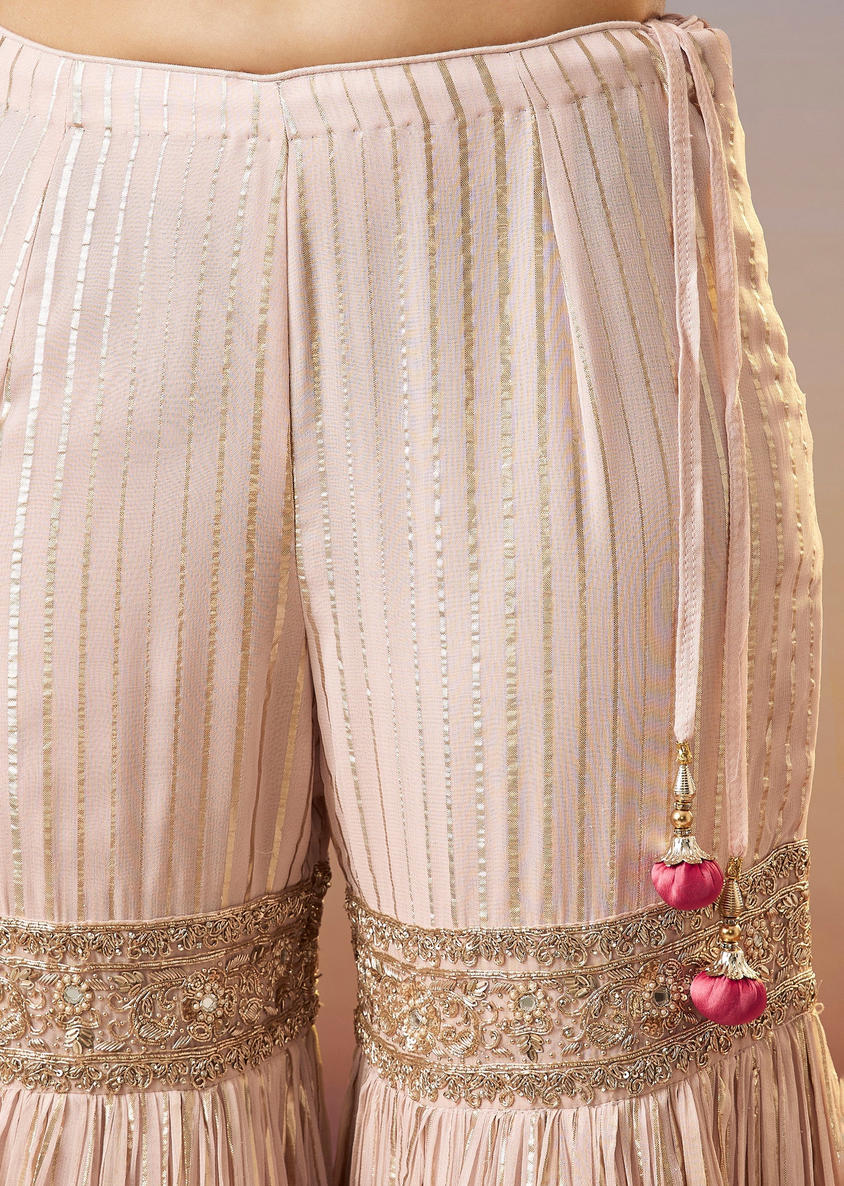 Baby Pink Zardosi Sharara Suit With Dupatta - Image 6
