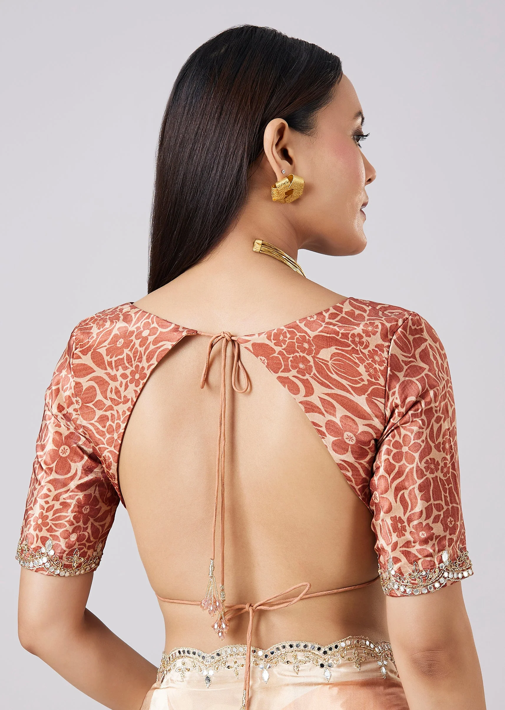 Beige Abstract Print Saree with Blouse - Image 8