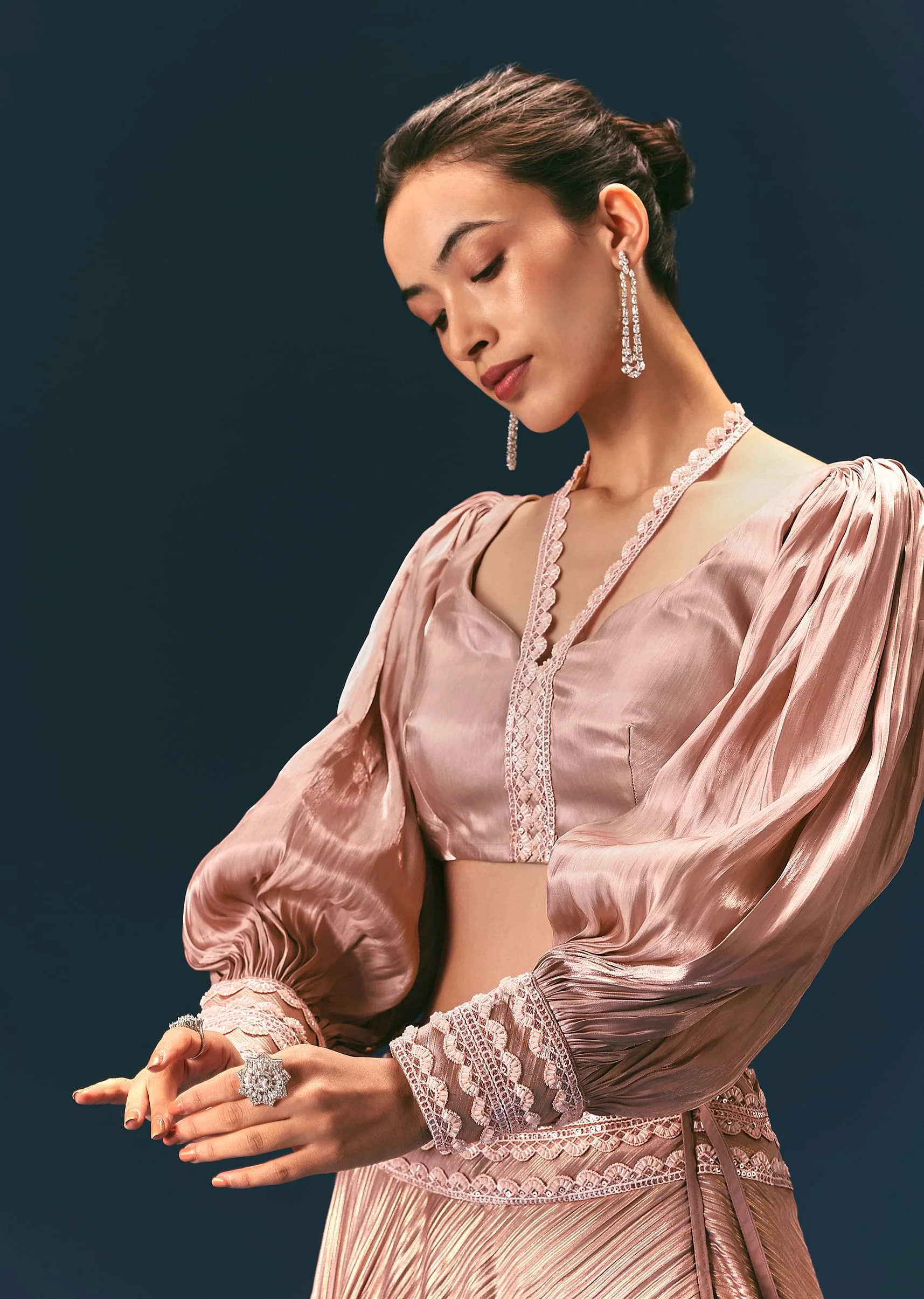 Beige Blouse With Double Layered Skirt - Image 3