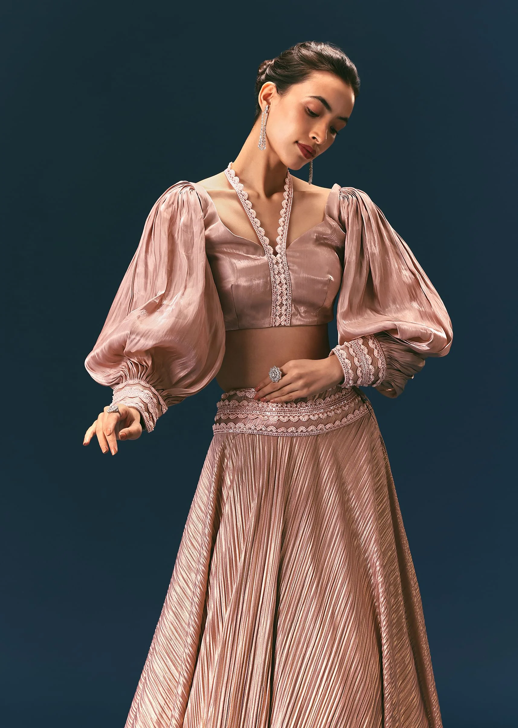 Beige Blouse With Double Layered Skirt - Image 5