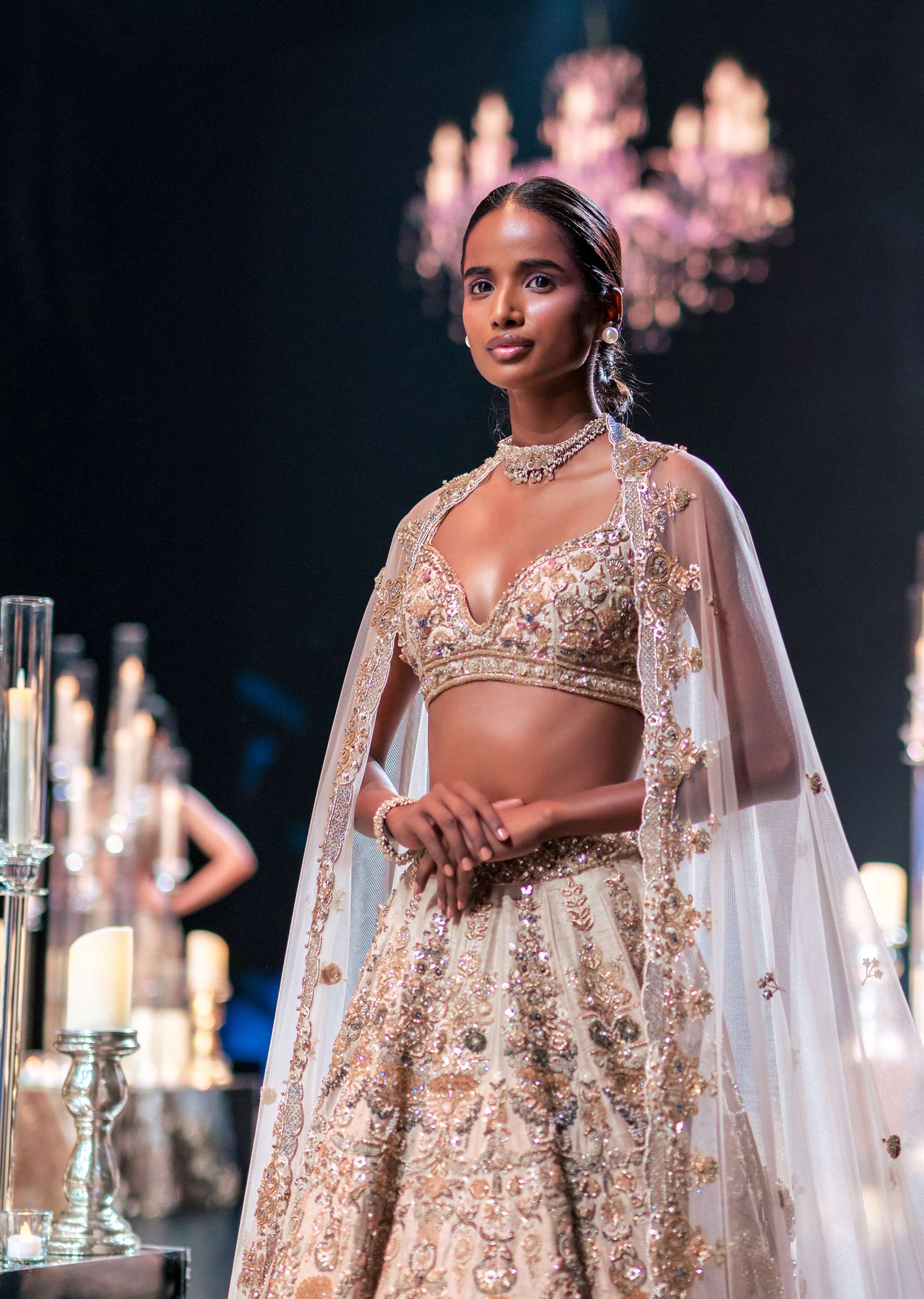 Beige Bridal Lehenga Set With Floral Motifs And Heavy 3D Embroidery - Image 2