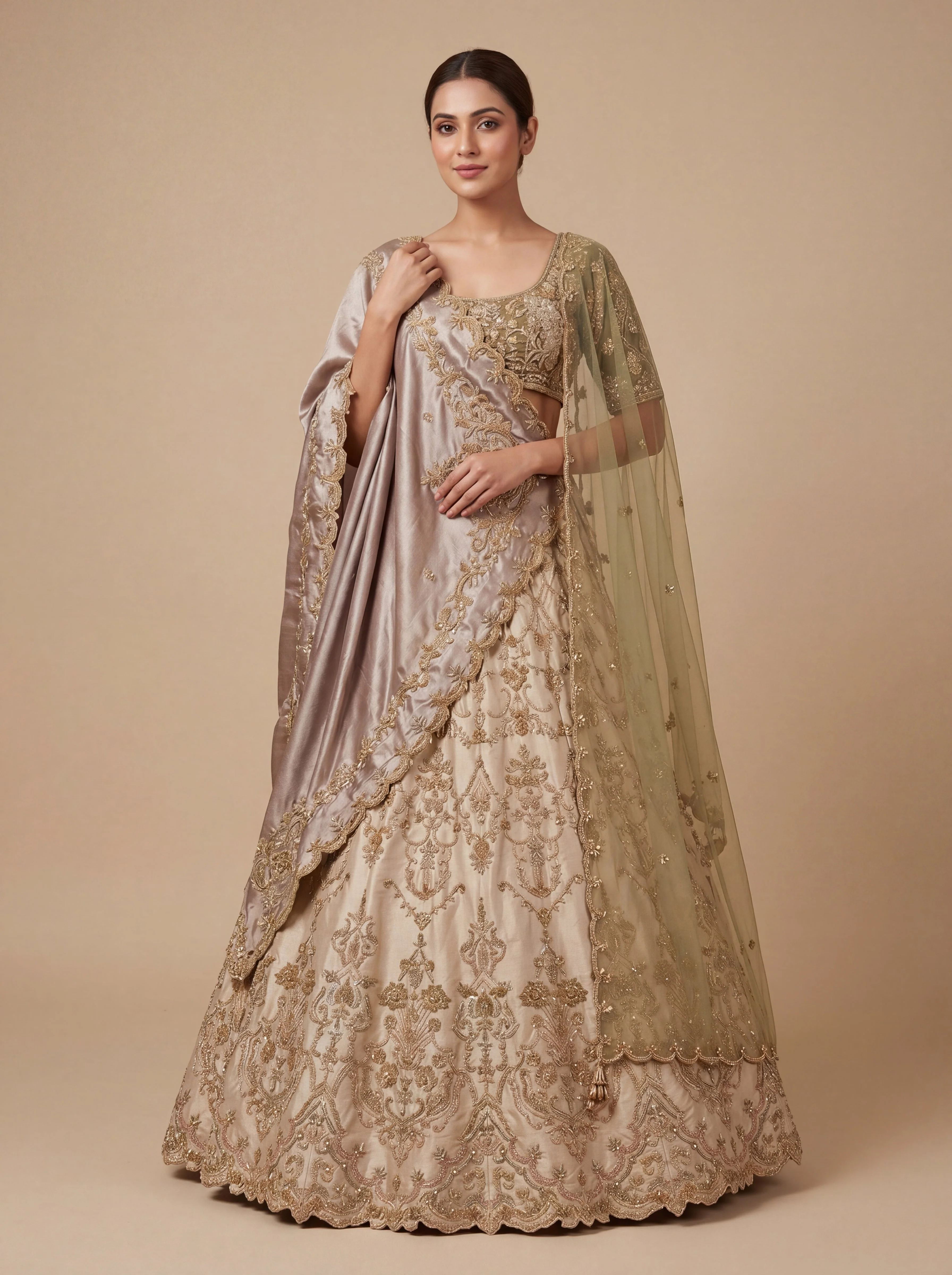 Beige Bridal Lehenga With Flared Elegance  Rich Texture