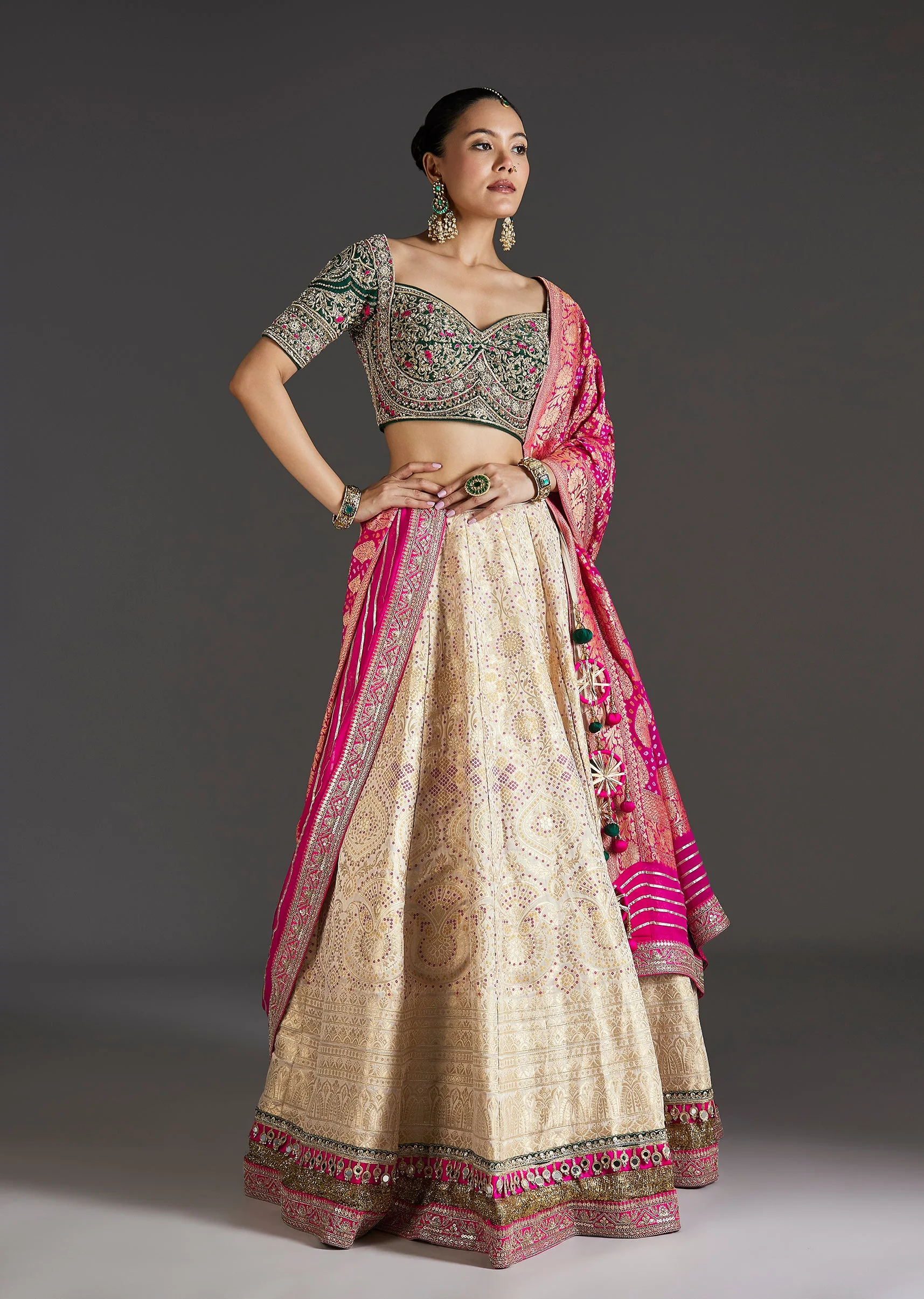 Beige Brocade Lehenga With Subtle Sparkle - Image 4