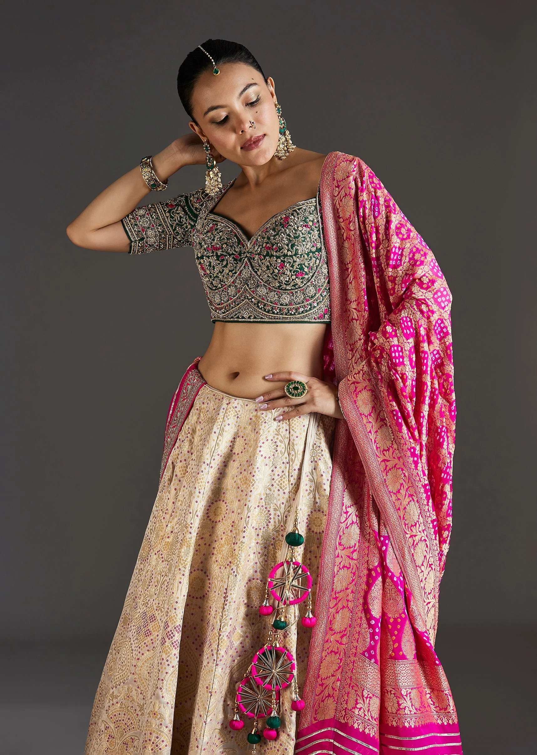Beige Brocade Lehenga With Subtle Sparkle - Image 5