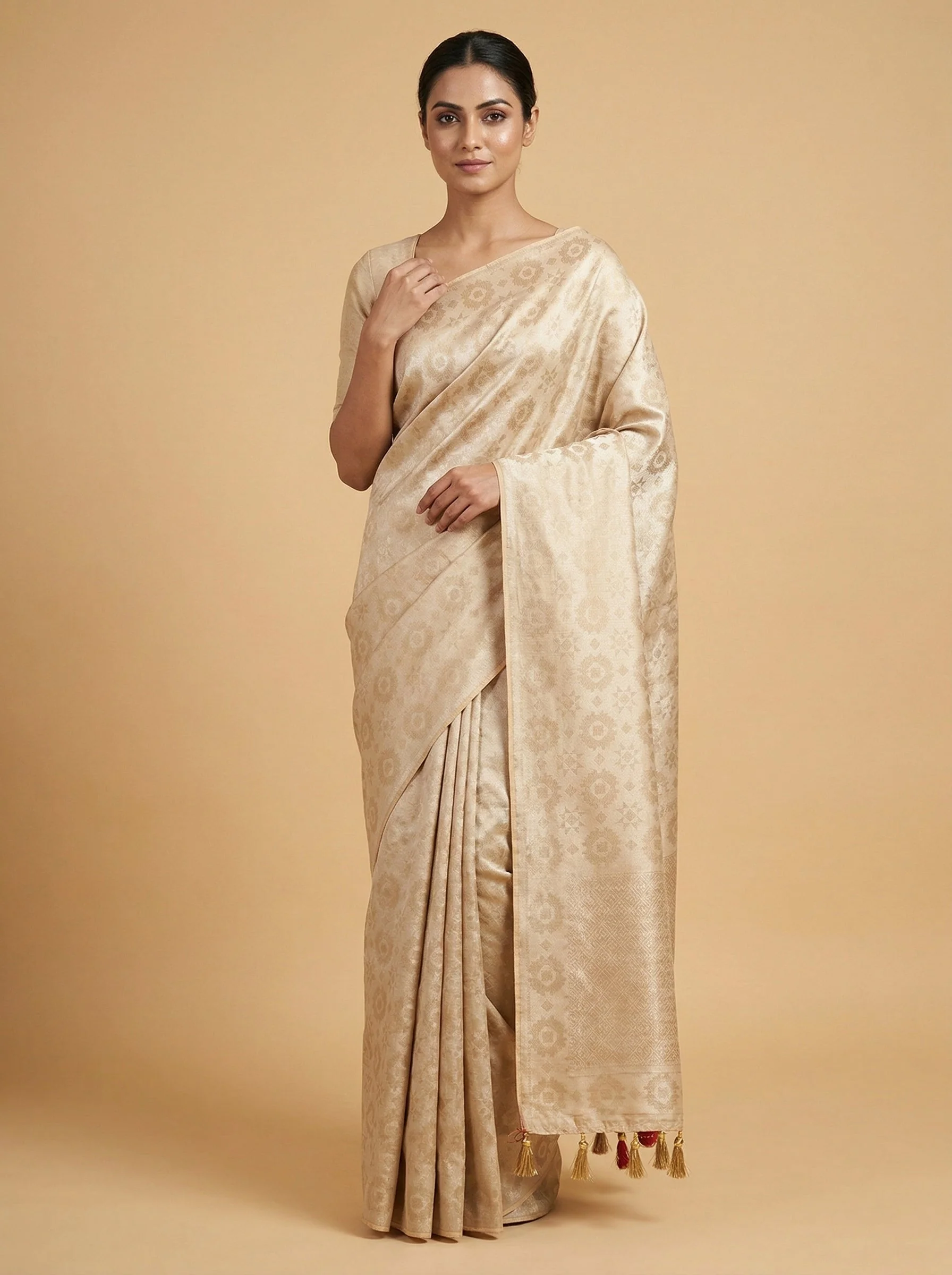 Beige Composed Embroidered Saree