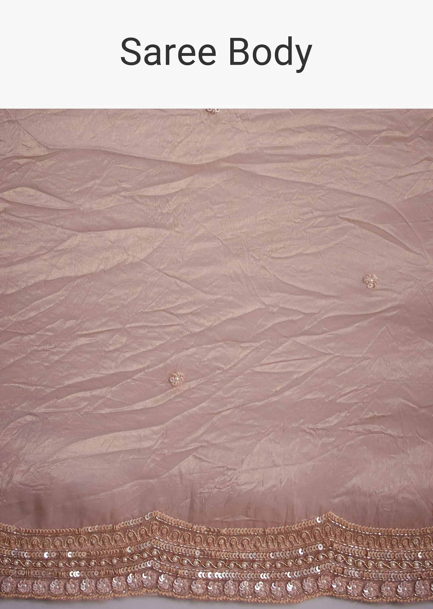 Beige Crushed Tissue Saree With Embroidered Border - Image 9