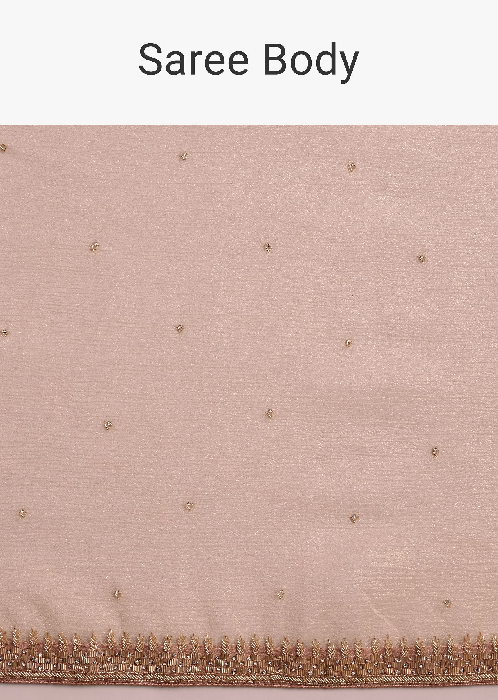 Beige Crushed Tissue Saree With Stone Embellishment And Glossy Finish - Image 9