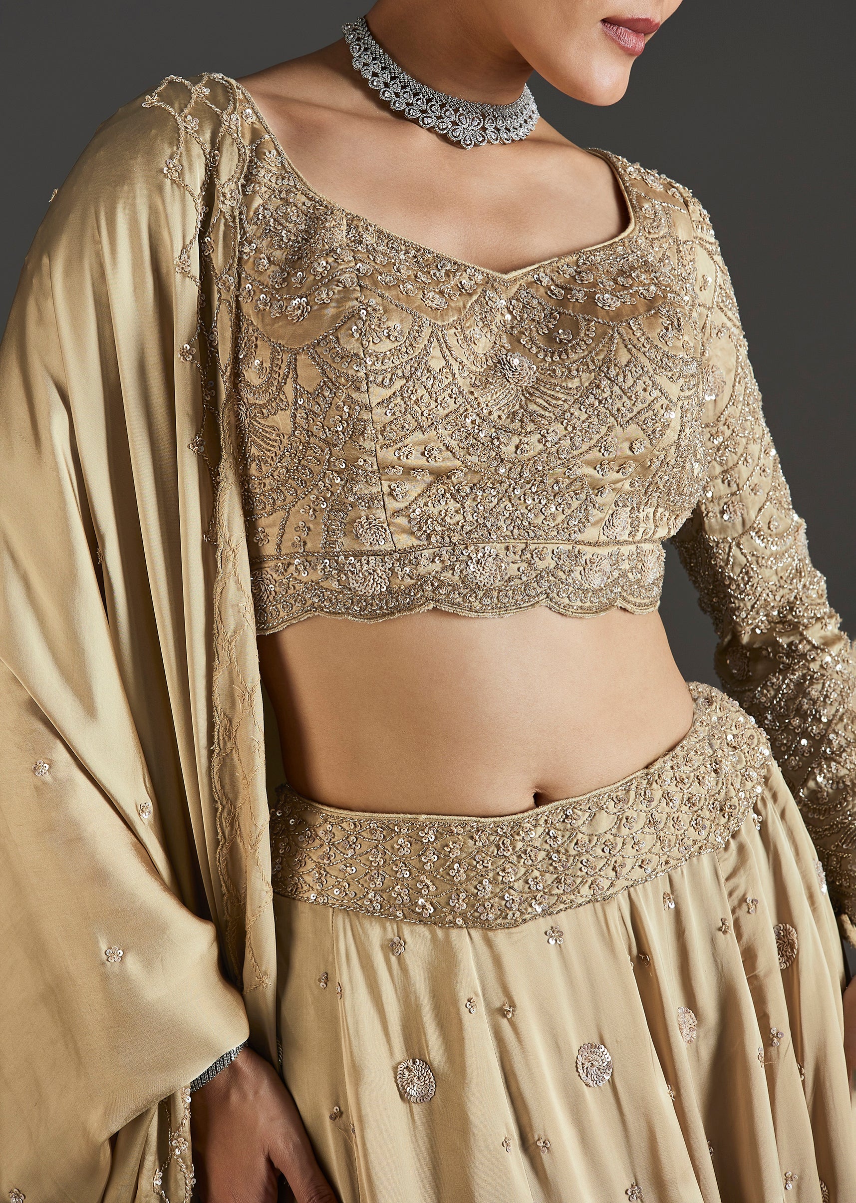 Beige Cut Dana And Sequins Embroidered Lehenga - Image 3