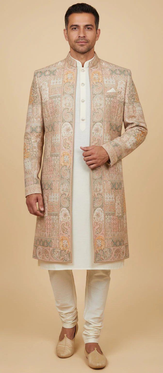 Beige Designer Sherwani - Image 2
